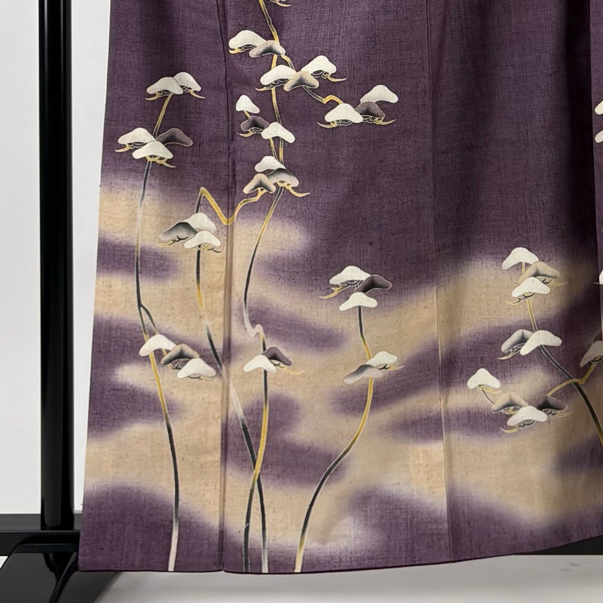 訪問着 身丈162 cm 裄丈65 M 袷 紬地 笠松 霞 金彩 ぼかし 紫 正絹 秀品