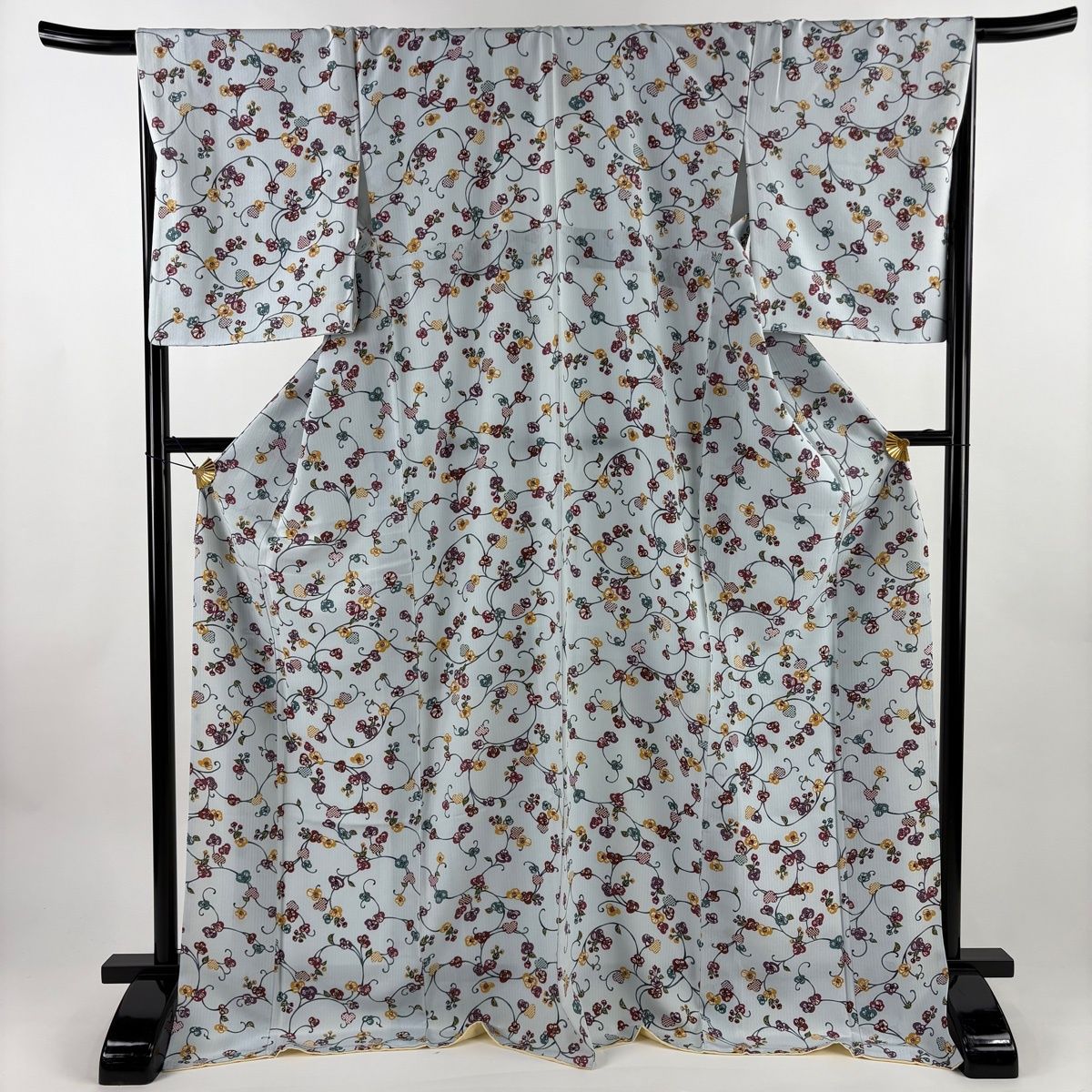 小紋 身丈174 5 cm 裄丈69 L 袷 やまと 花唐草 水色 正絹 秀品