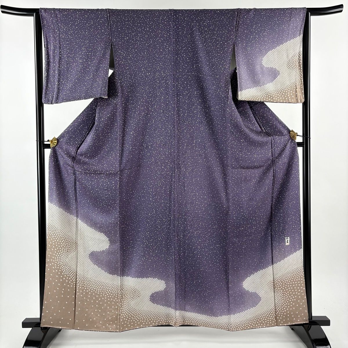 付下げ 身丈161.5cm 裄丈65cm M 袷 落款 霞 幾何学 絞り ぼかし 紫