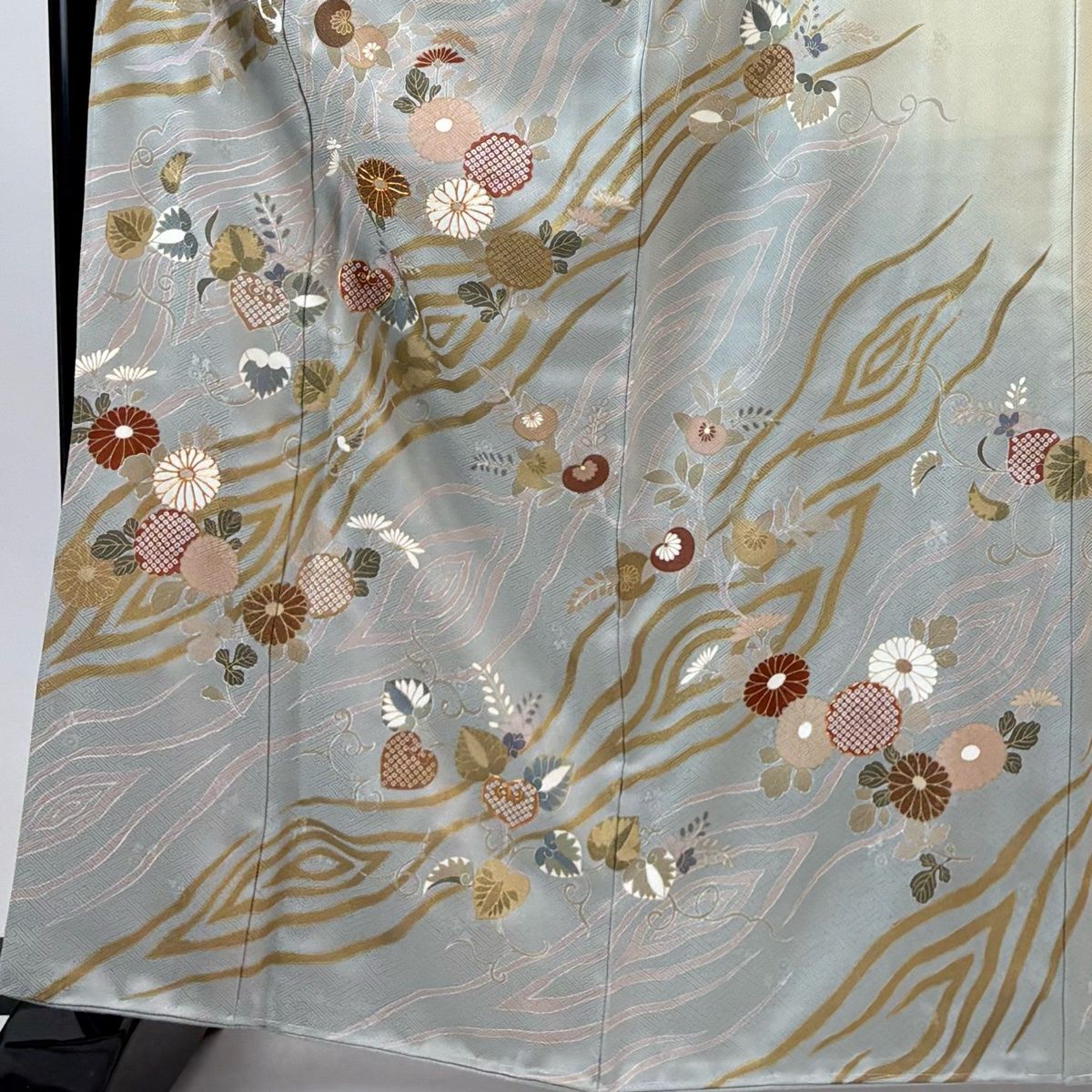 訪問着 身丈163 cm 裄丈66.5 M 袷 菊 蒼 金糸 金彩 灰緑 正絹 秀品