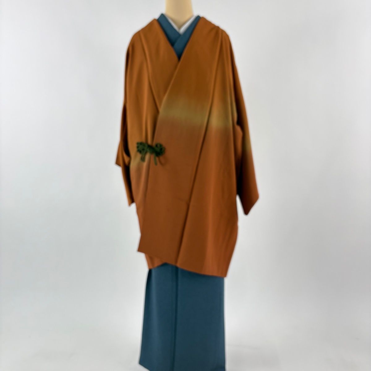 道中着 身丈95 cm 裄丈63.5 S 和装コート ぼかし柄 縮緬 茶色 正絹 秀品