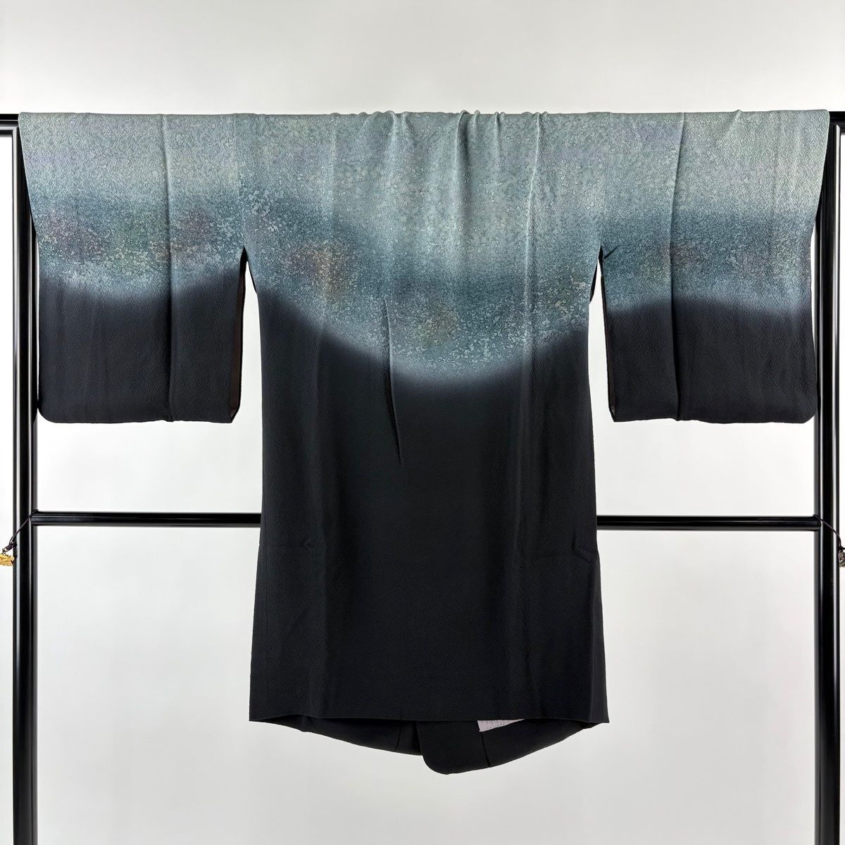 道行 身丈105 cm 裄丈62 S 和装コート へちま衿 幾何学模様 ぼかし 灰緑 正絹 秀品