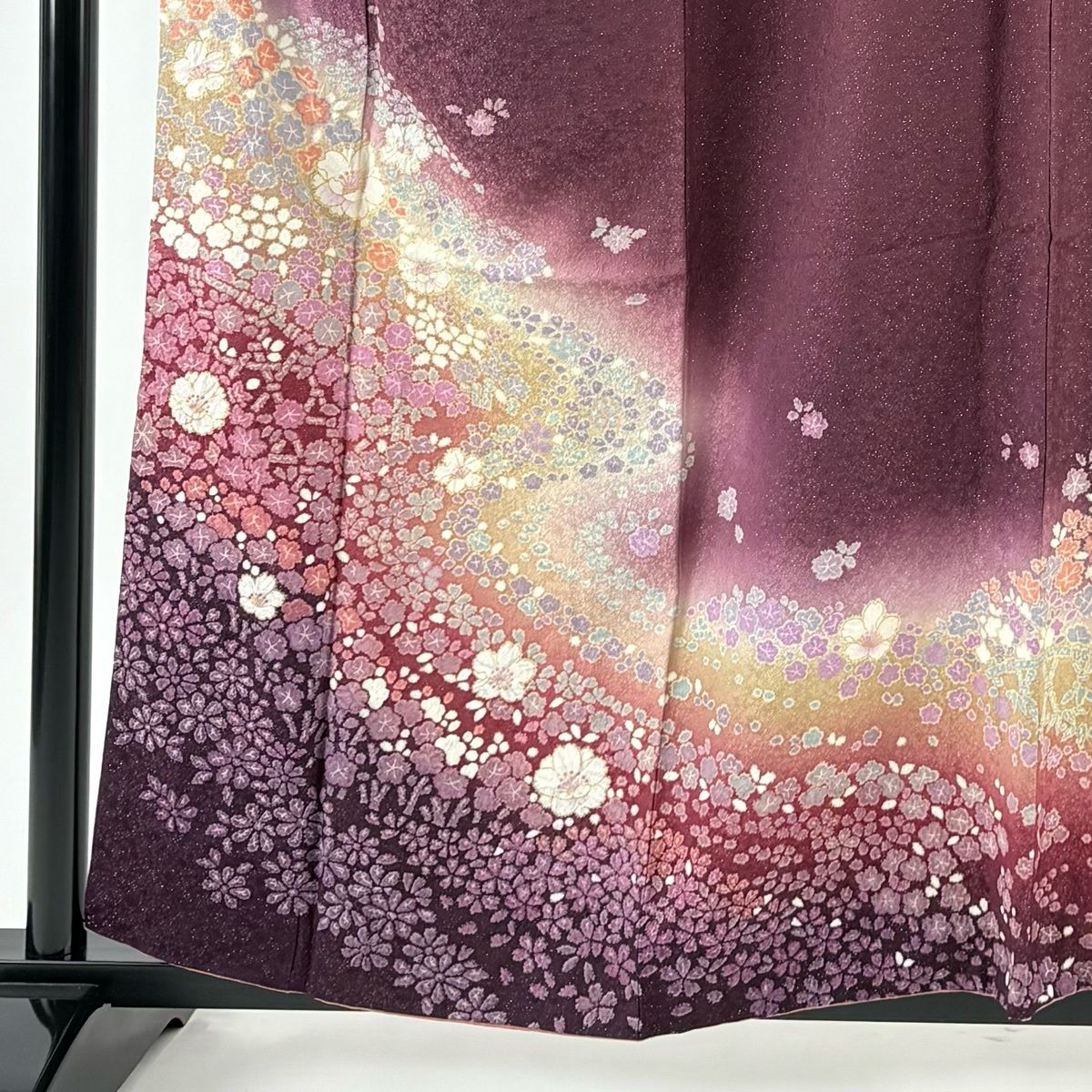 訪問着 身丈158 cm 裄丈63 S 袷 鈴乃屋 桜 草花 銀通し 金彩 赤紫 正絹 秀品