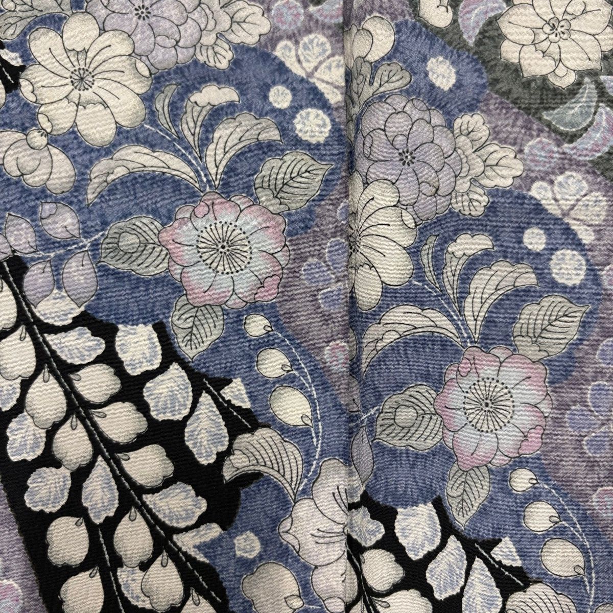 付下げ 身丈158.5cm 裄丈64cm M 袷 辻が花柄 大小あられ 黒 正絹 秀品