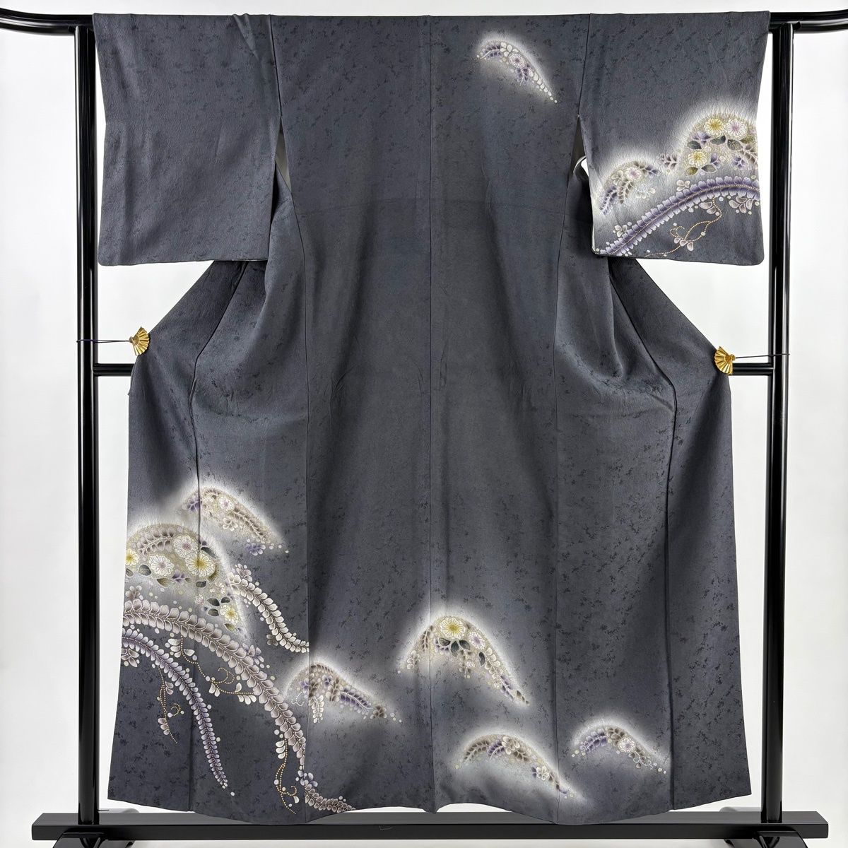 訪問着 身丈156 cm 裄丈62 S 袷 辻が花柄 金彩 ぼかし 灰色 正絹 秀品