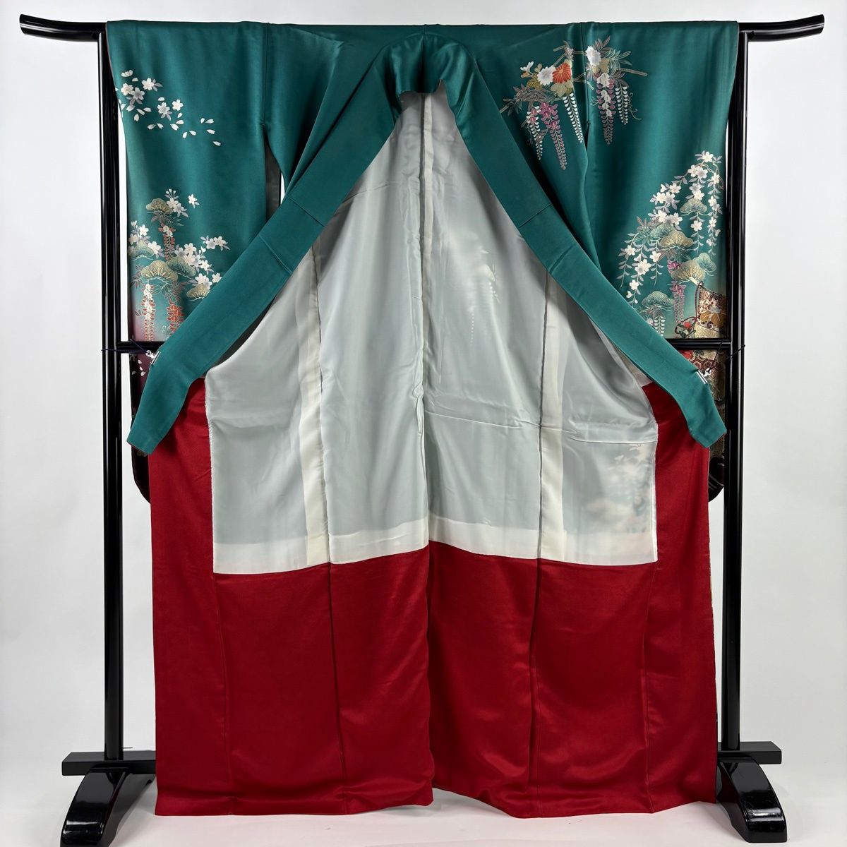  振袖 身丈169 5 cm 裄丈64 M 袷 牡丹 几帳 金糸 金彩 緑 正絹 秀品 振袖 着物
