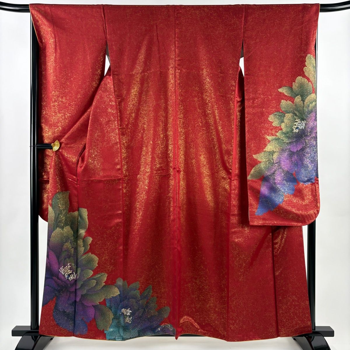 振袖 身丈160 cm 裄丈66.5 M 袷 草花 箔 赤 正絹 秀品