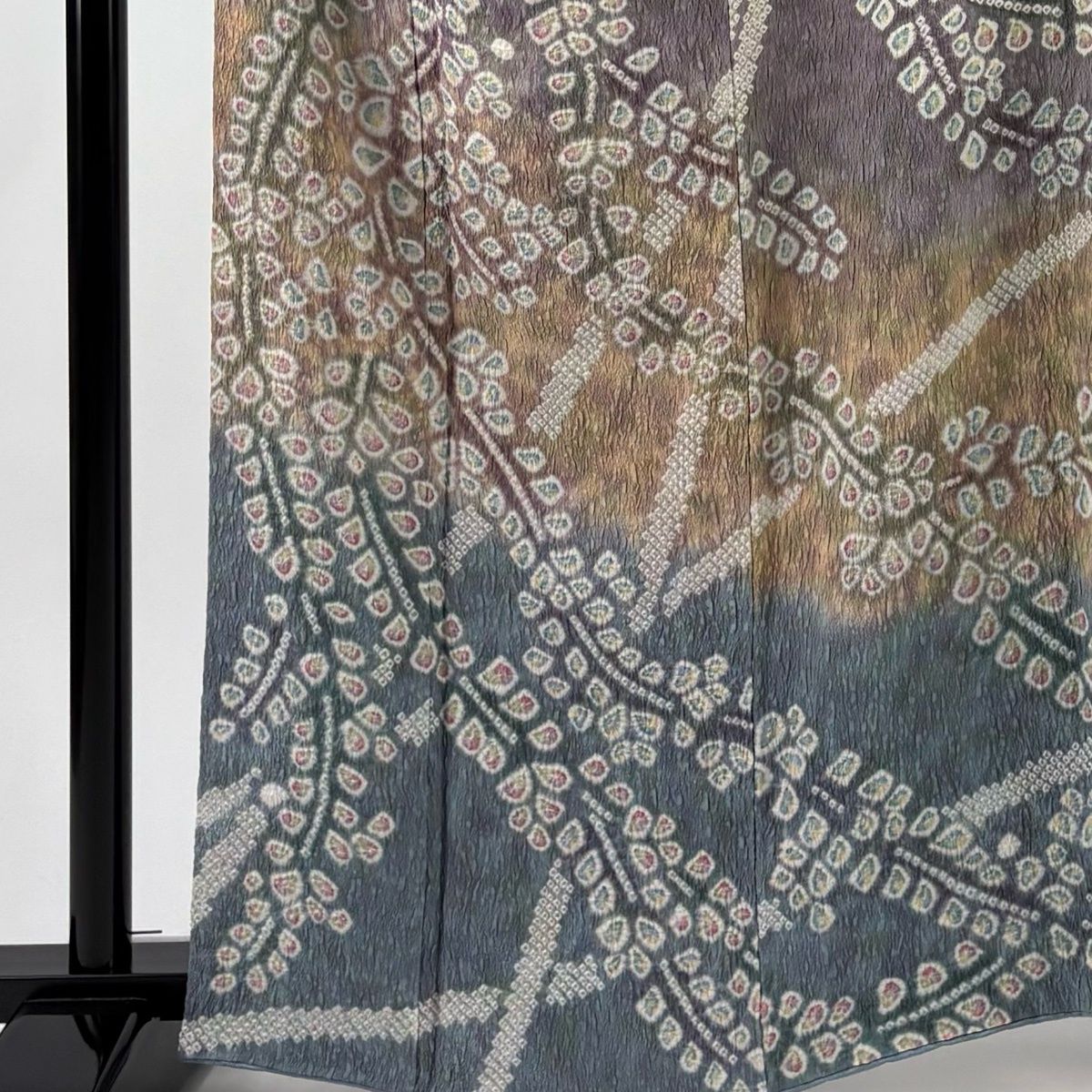 訪問着 身丈161.5 cm 裄丈63 S 袷 葉柄 絞り 染め分け 灰紫 正絹 秀品