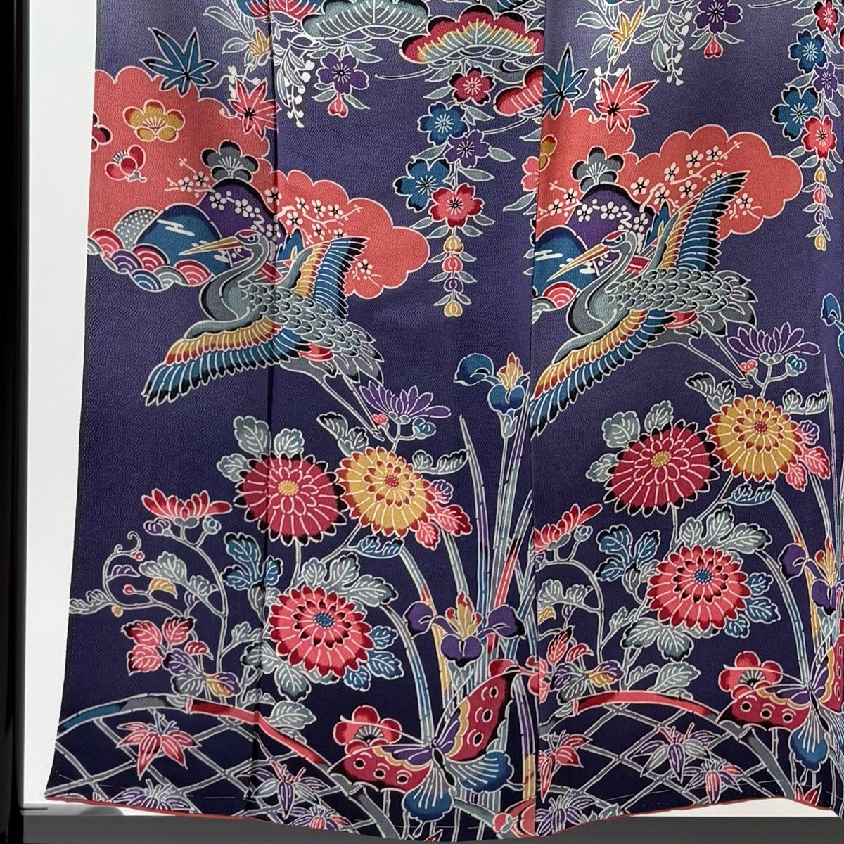 付下げ 身丈154 cm 裄丈64.5 M 袷 鶴 松竹梅 縮緬 ぼかし 紫 正絹 秀品