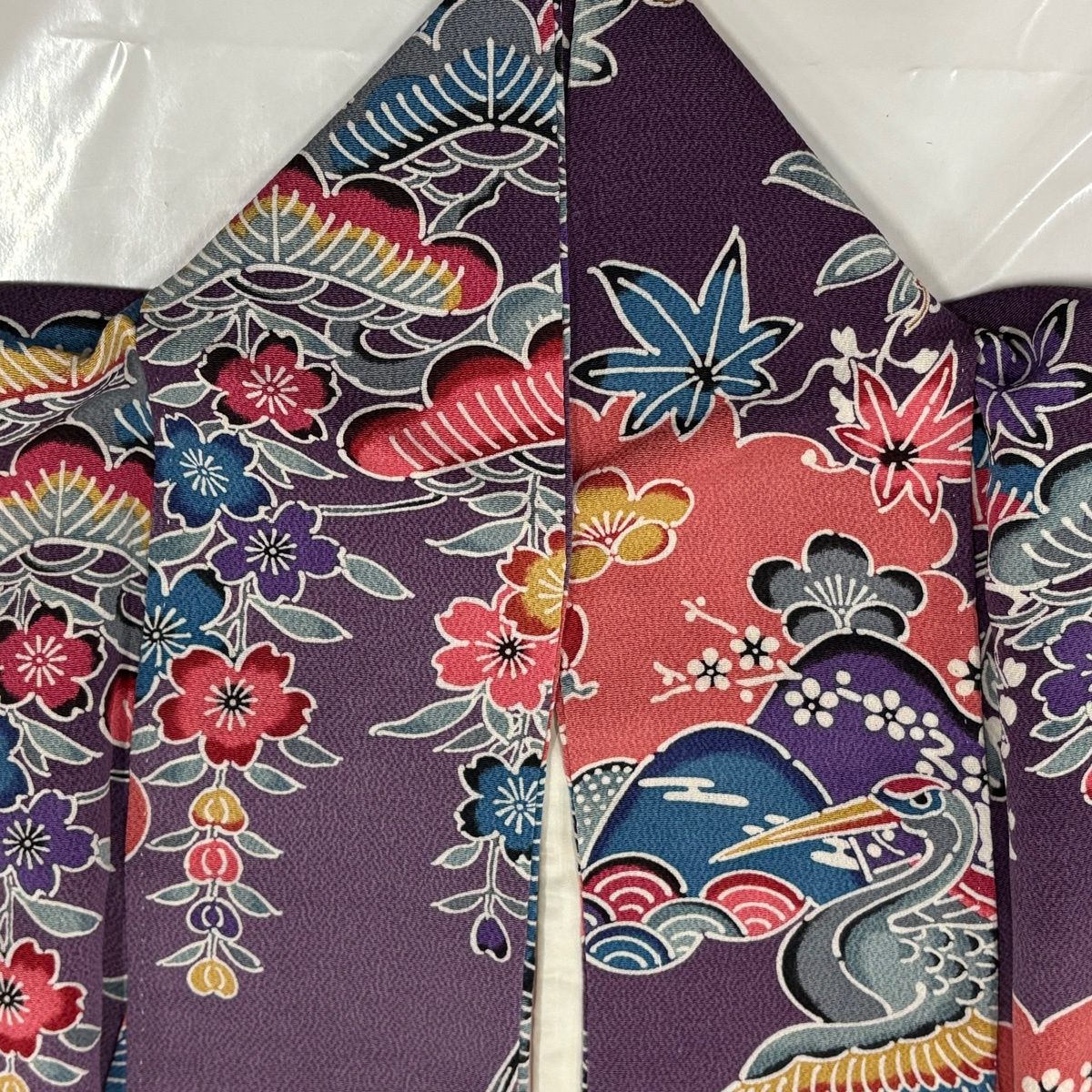  付下げ 身丈154 cm 裄丈64 5 M 袷 鶴 松竹梅 縮緬 ぼかし 紫 正絹 秀品 訪問着 付け下げ 着物