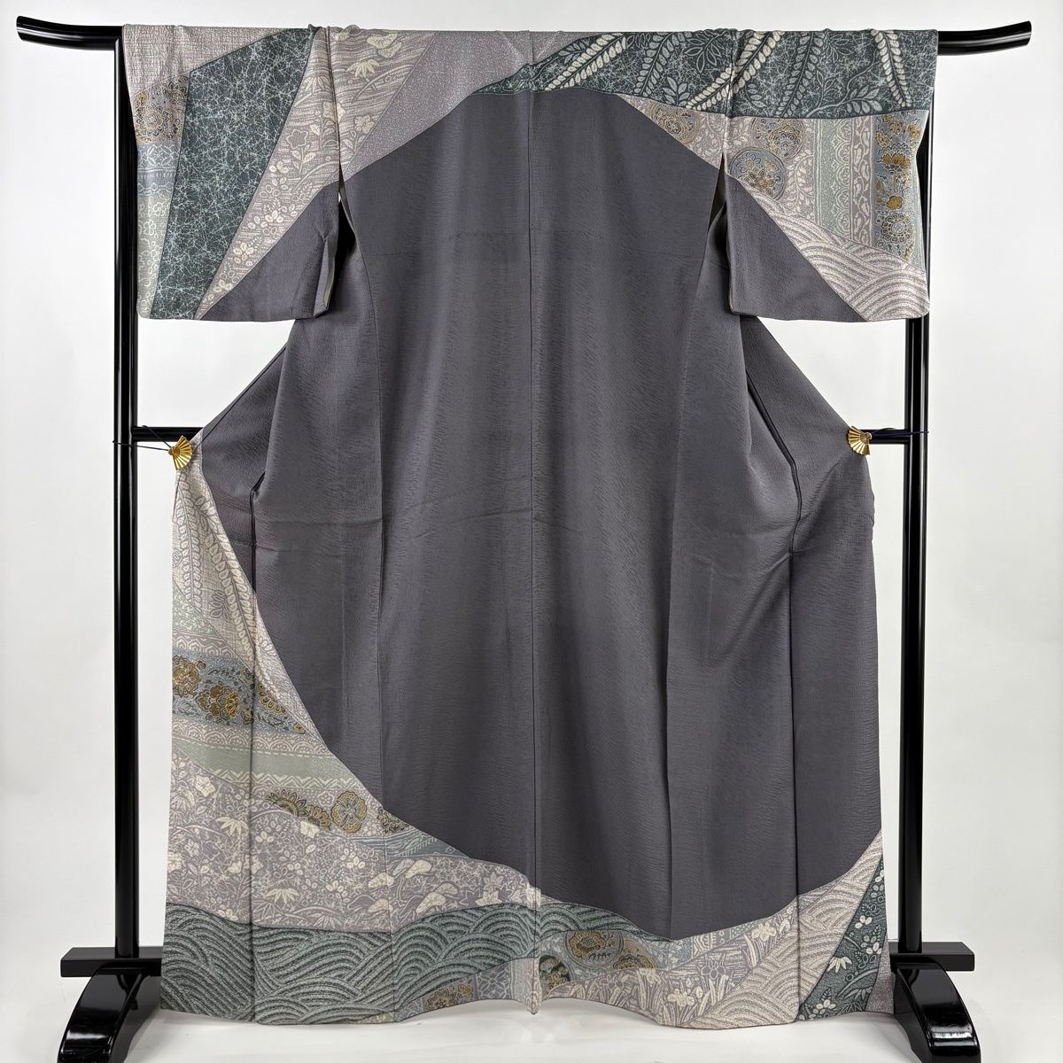 訪問着 身丈166.5 cm 裄丈67 M 袷 花唐草 華文 金糸 灰色 正絹 秀品