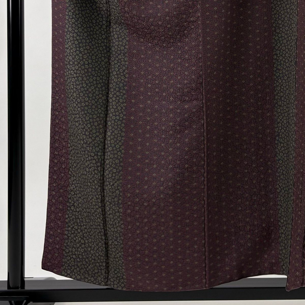 小紋 身丈157 cm 裄丈62 S 袷 麻の葉 小花 茶紫 正絹 秀品