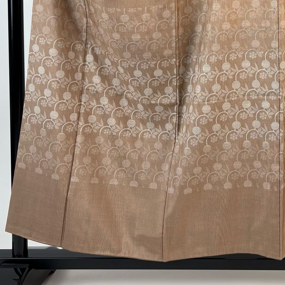 訪問着 身丈156.5 cm 裄丈64.5 M 袷 紬地 笹蔓 木目 薄茶色 正絹 秀品