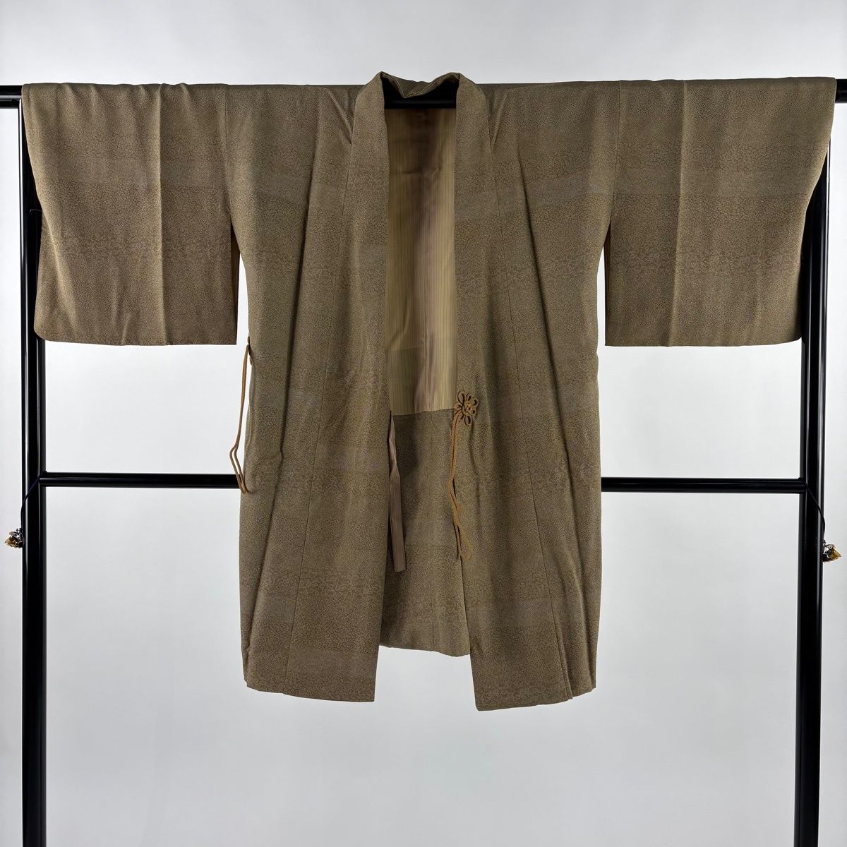  道中着 身丈95 cm 裄丈66 M 和装コート 江戸小紋柄 茶緑色 正絹 秀品 羽織 着物 浴衣