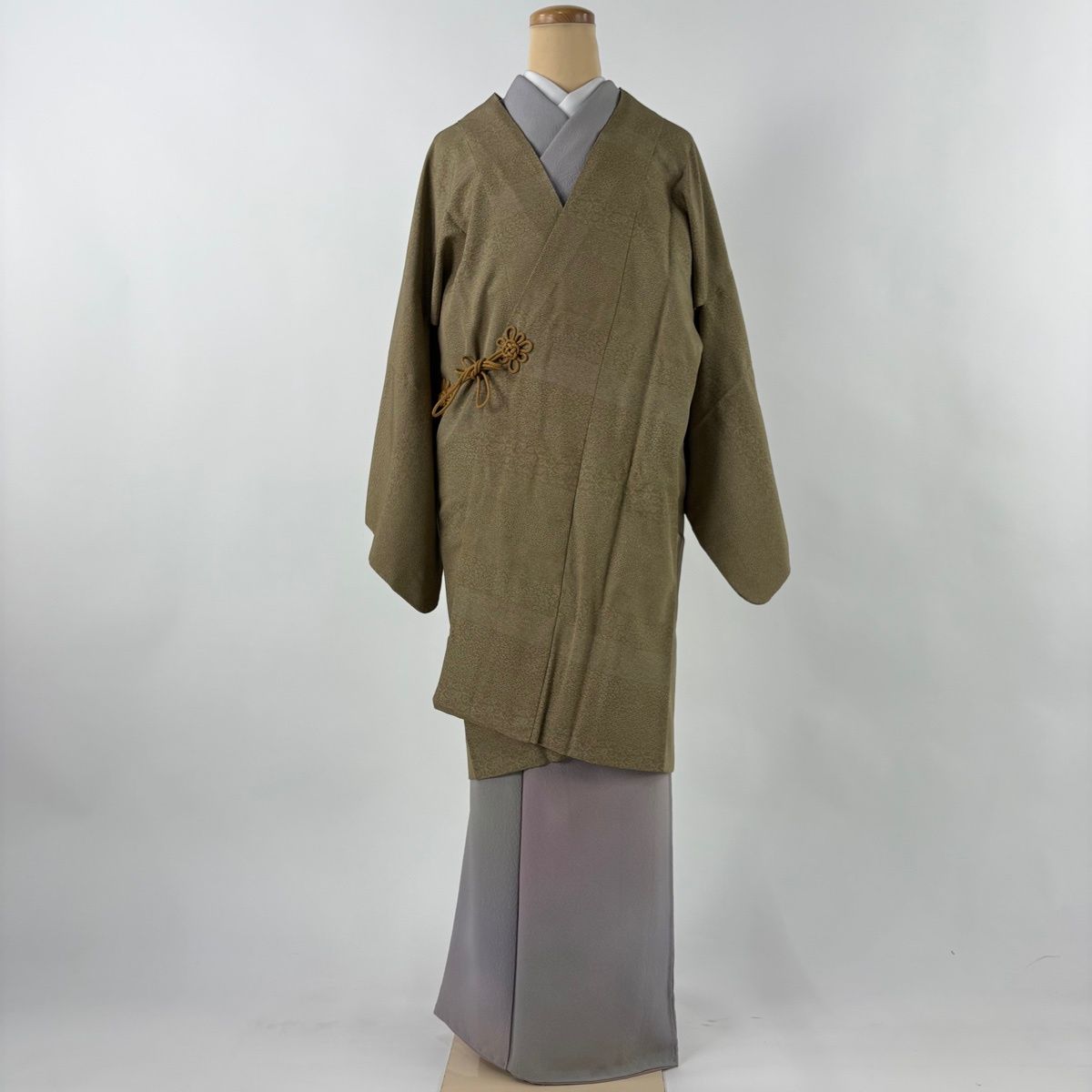 道中着 身丈95 cm 裄丈66 M 和装コート 江戸小紋柄 茶緑色 正絹 秀品