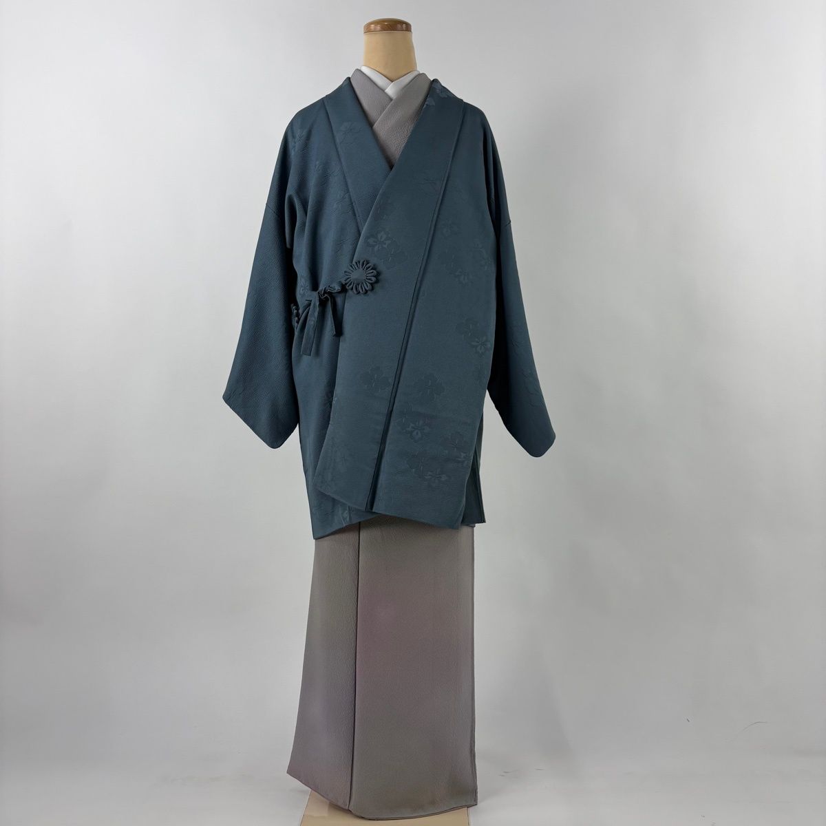 道中着 身丈88 cm 裄丈62.5 S 和装コート 青灰色 正絹 秀品