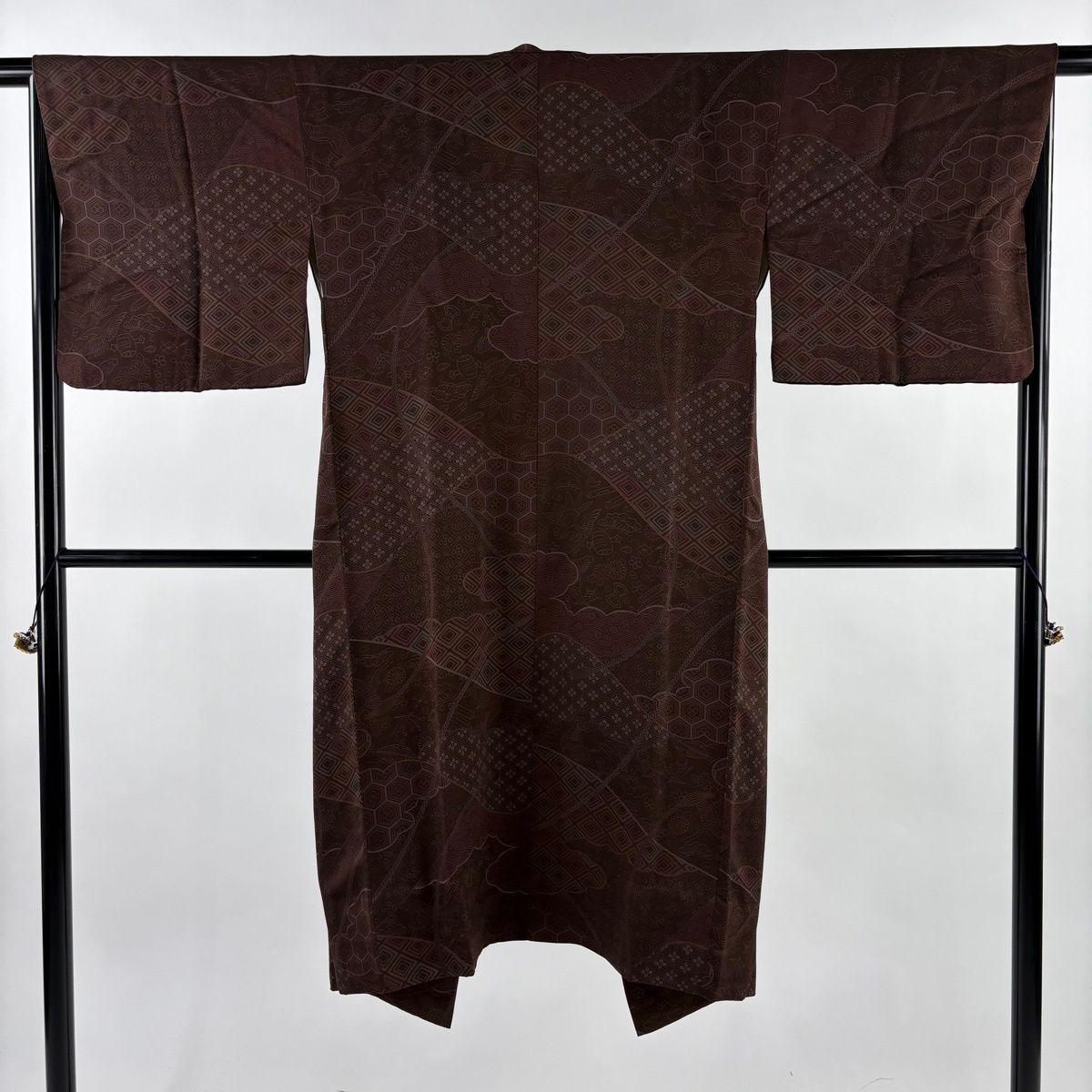 道中着 身丈120 cm 裄丈66 5 M 宝尽くし 雲文 茶紫 正絹 秀品