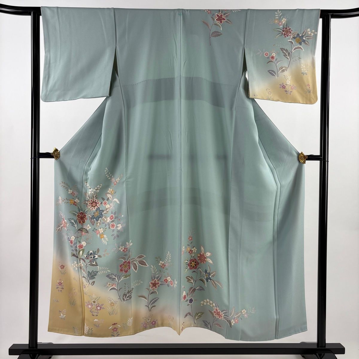 訪問着 身丈151.5 cm 裄丈61.5 S 袷 草花 金糸 金彩 水色 正絹 秀品 一つ紋