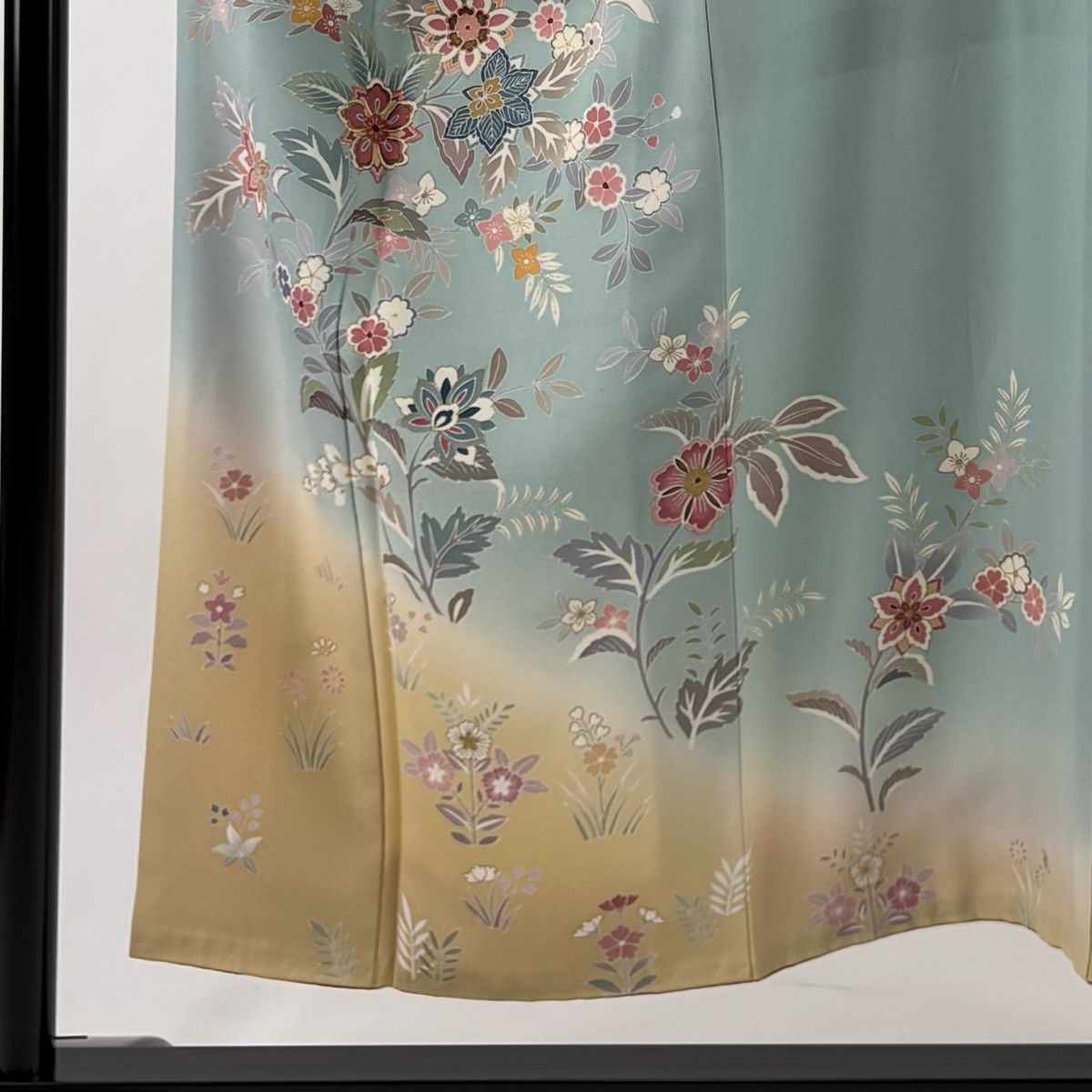 訪問着 身丈151.5 cm 裄丈61.5 S 袷 草花 金糸 金彩 水色 正絹 秀品 一つ紋