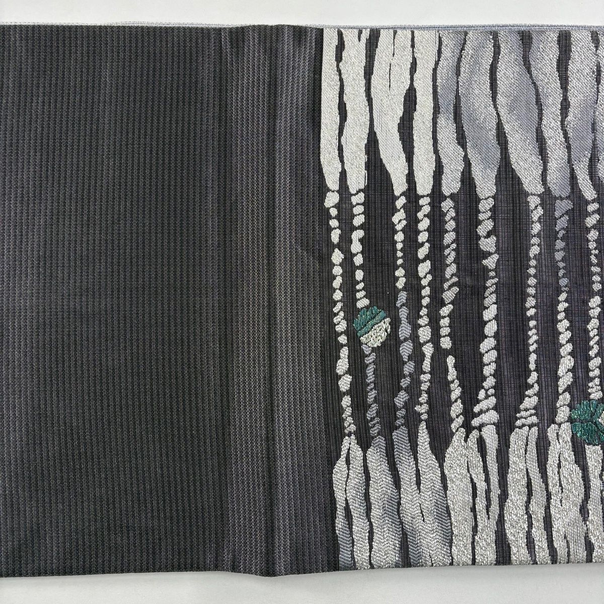  袋帯 吉兵衛 落款 鈴 紐 銀糸 箔 灰色 六通 正絹 袋帯 帯