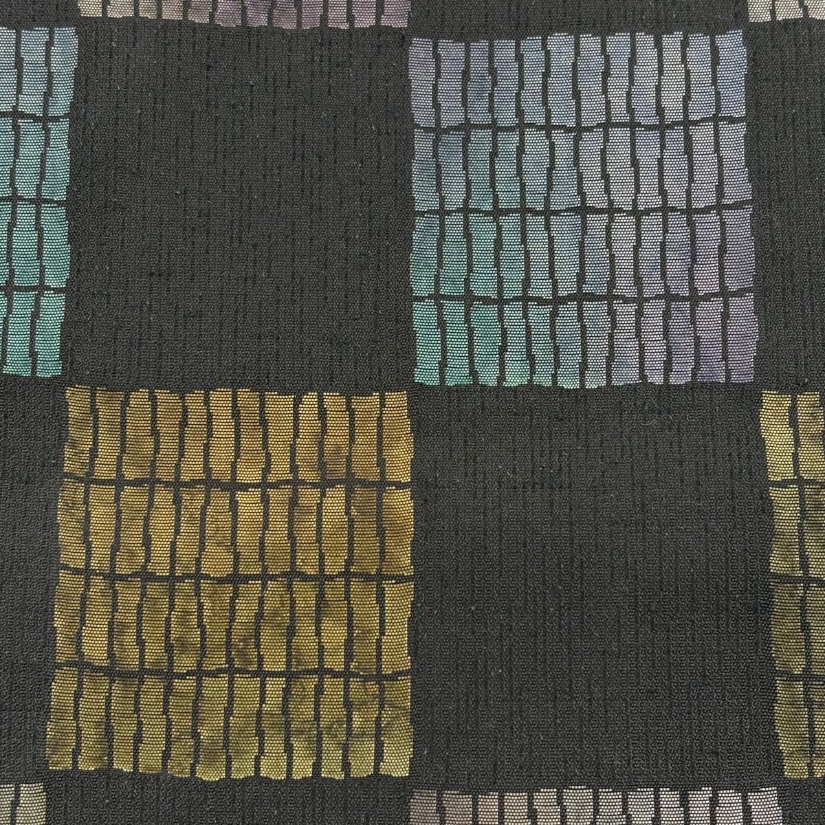 袋帯 名品 落款 紬地 市松 ぼかし 黒 全通 正絹