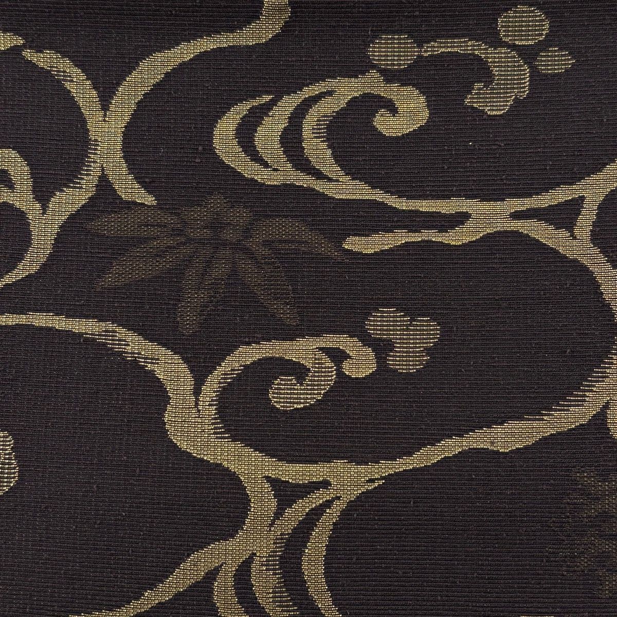 袋帯 名品 花唐草 箔 焦茶色 六通 正絹