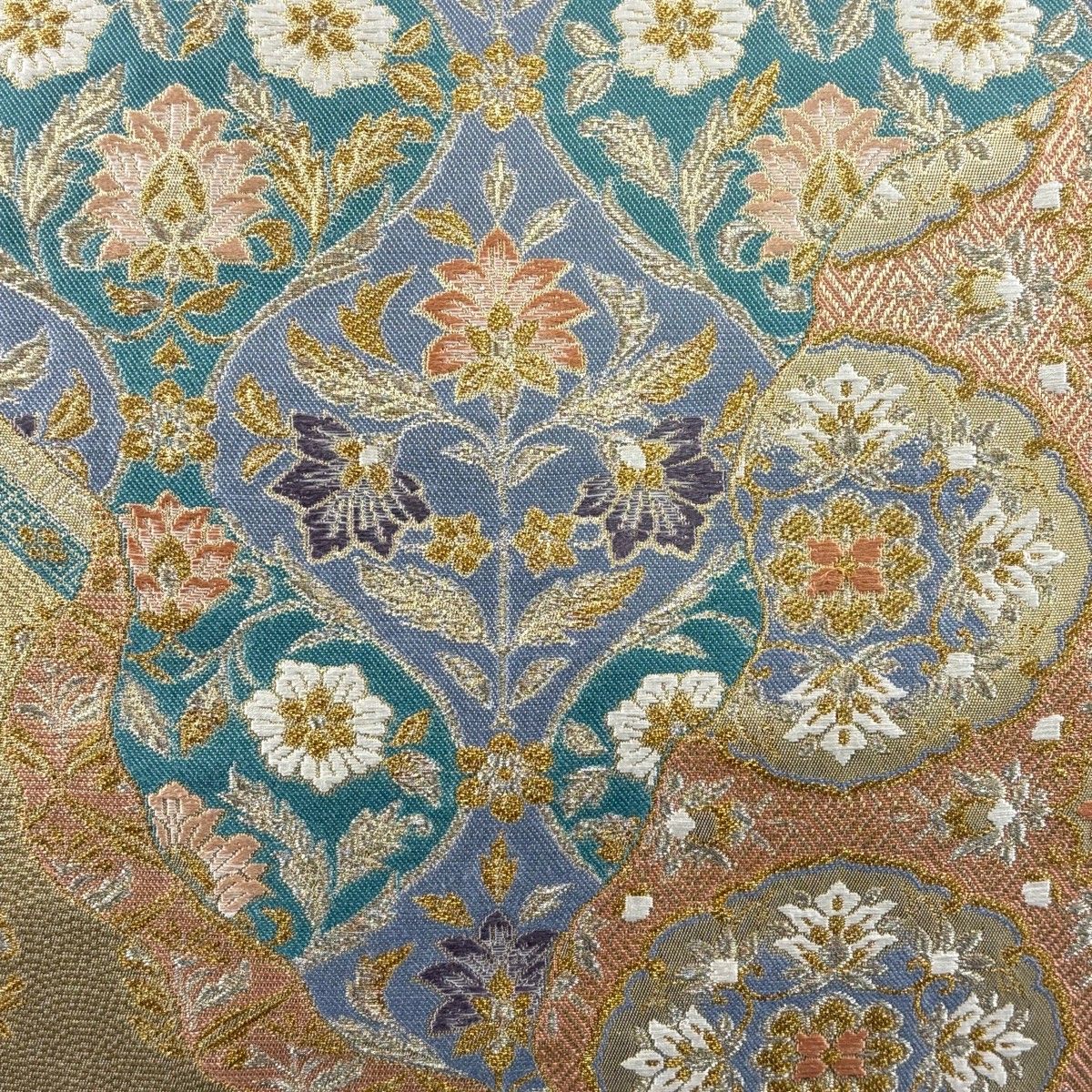 袋帯 華文 花唐草 金銀糸 箔 金色 六通 正絹