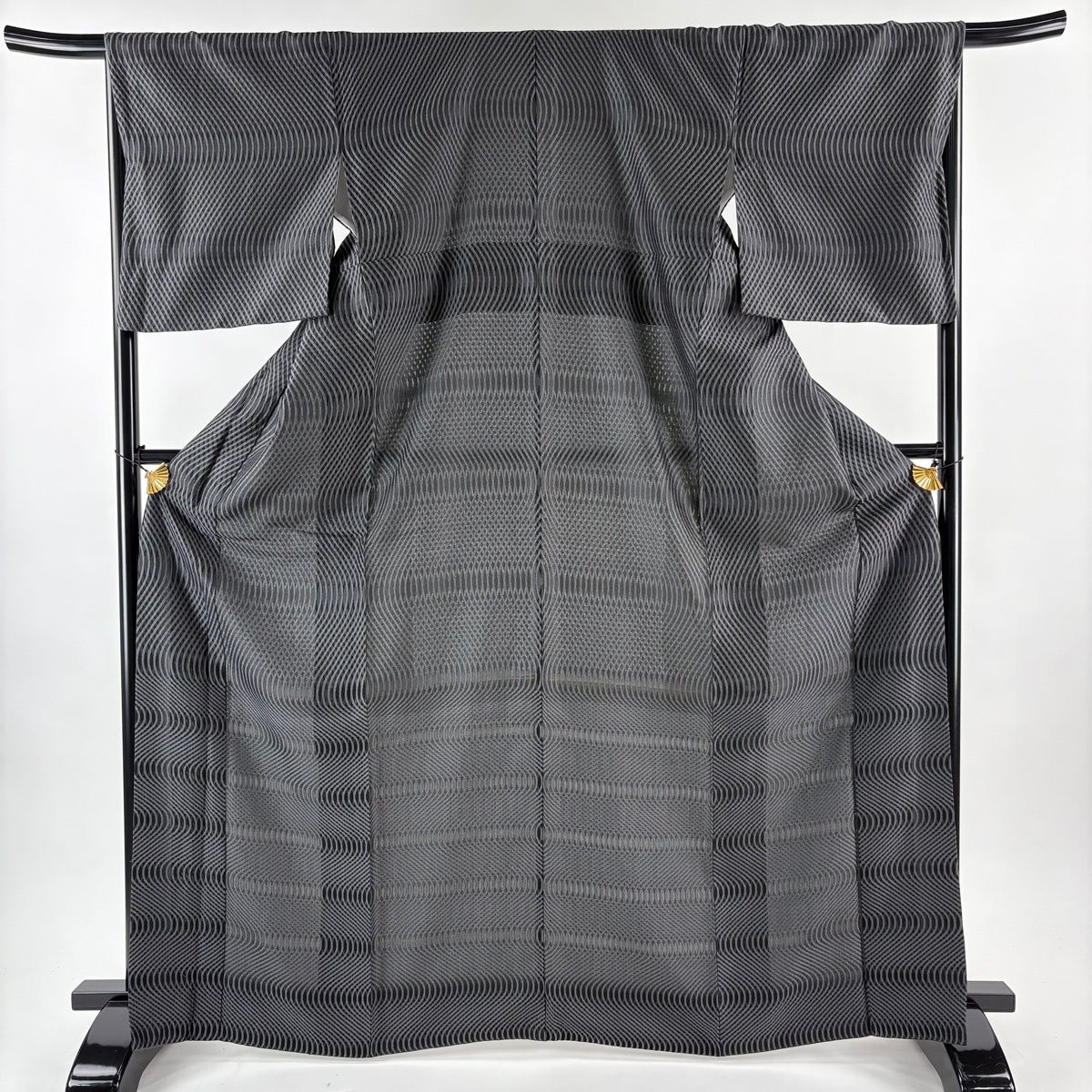 付下げ 身丈168 cm 裄丈67 M 袷 お召地 よろけ縞 黒灰 正絹