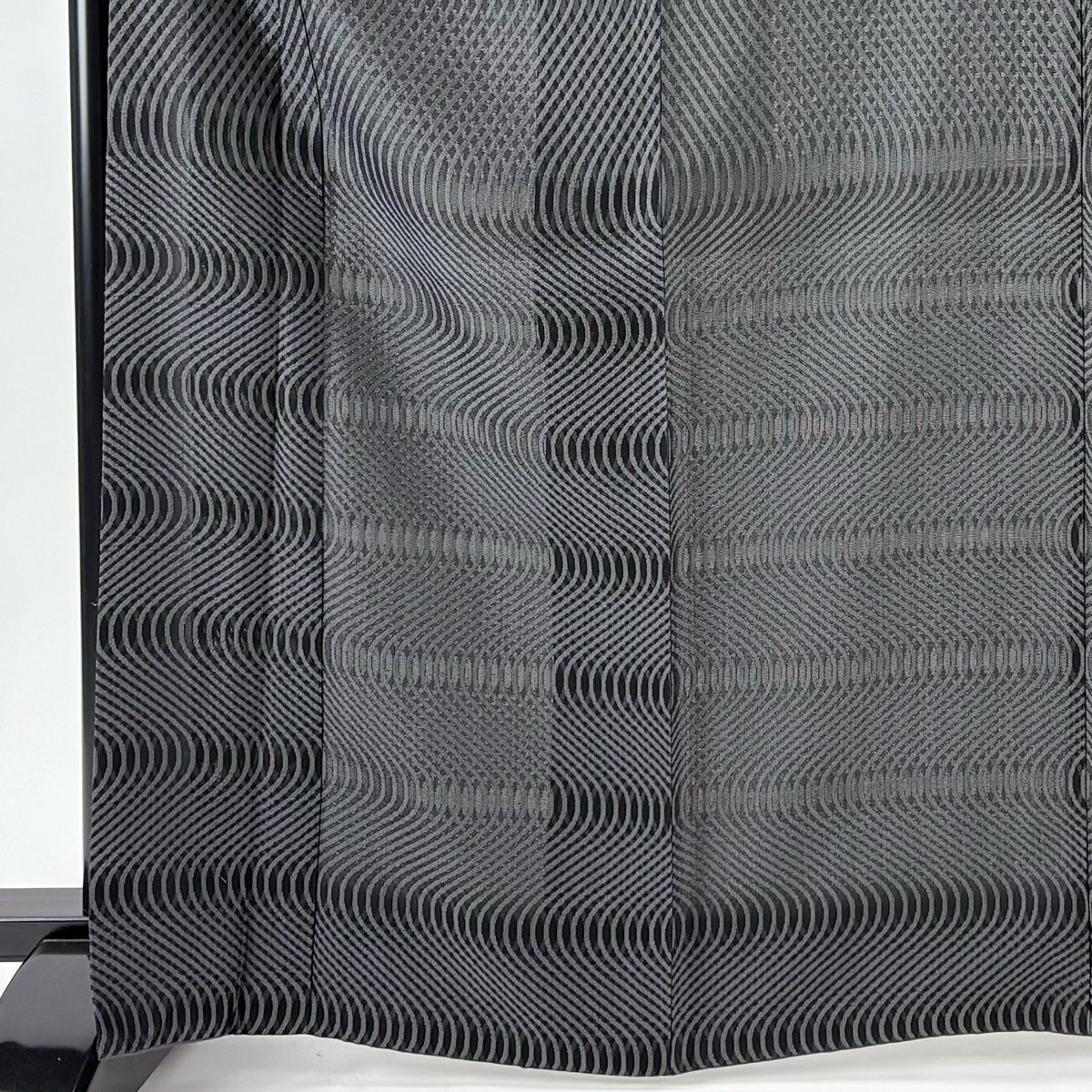 付下げ 身丈168 cm 裄丈67 M 袷 お召地 よろけ縞 黒灰 正絹