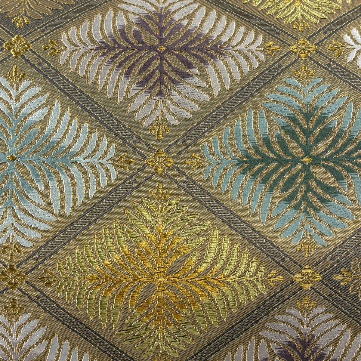 袋帯 北出与三郎 落款 本袋 宮殿連翠松菱文 金糸 箔 金色 六通 正絹