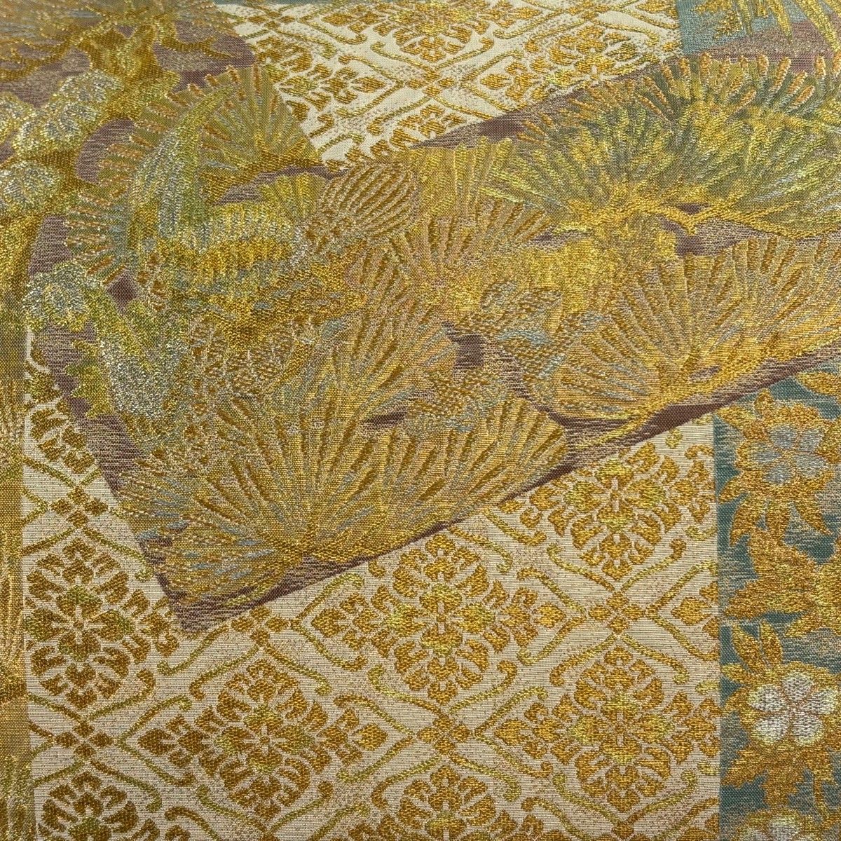 袋帯 川島織物 落款 鳳凰 松梅 金銀糸 箔 金色 六通 正絹