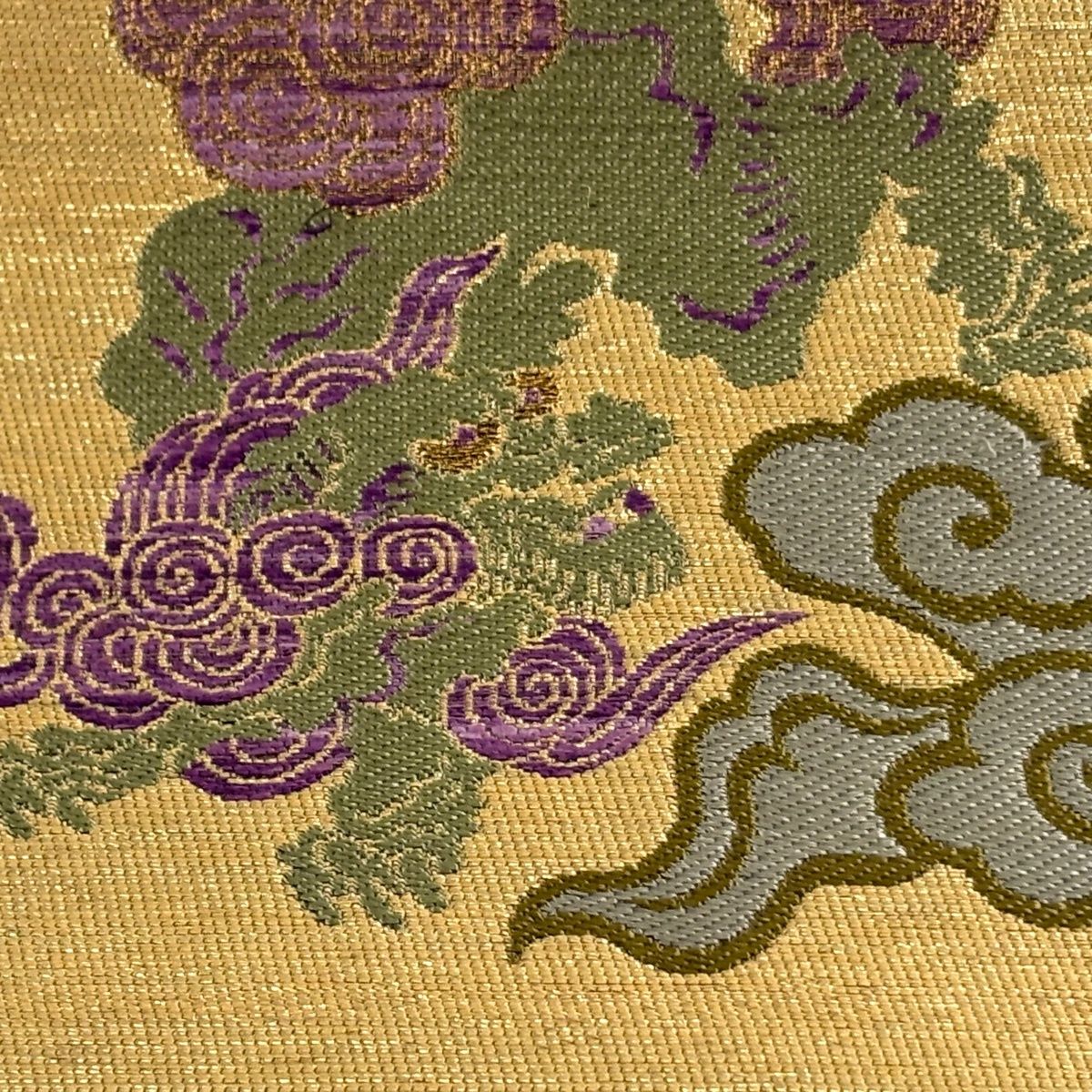 袋帯 幻の貝紫 龍 瑞雲 金糸 箔 金色 お太鼓柄 正絹