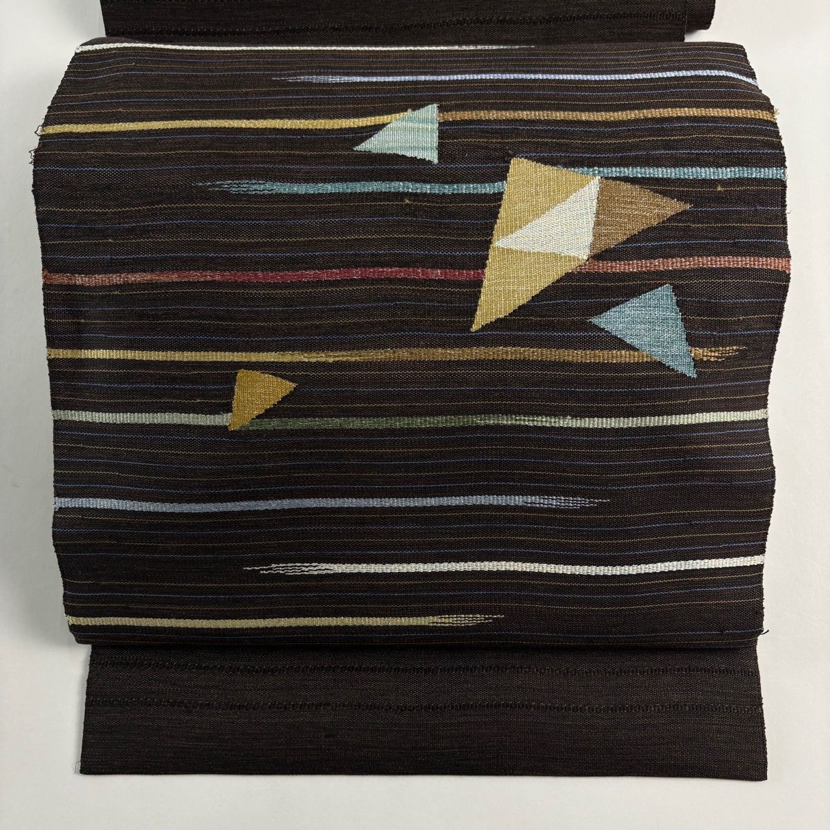 名古屋帯 秀品 八寸名古屋帯 松葉仕立て 縞 鱗文 銀糸 焦茶色 正絹 【】