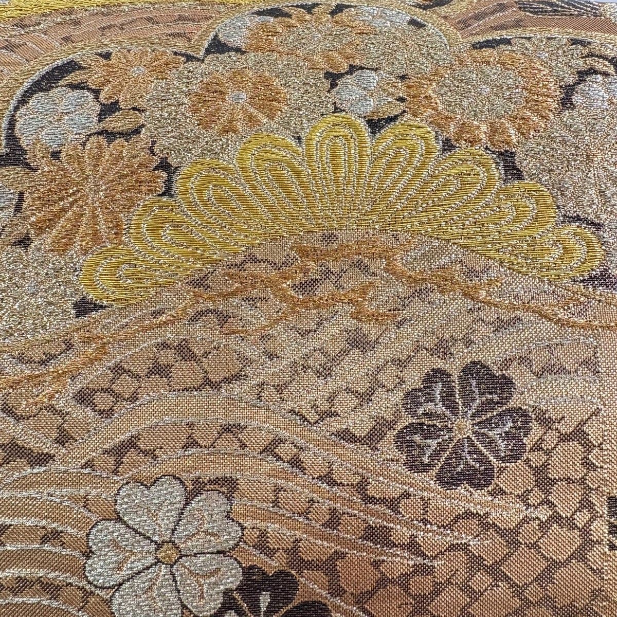 袋帯 秀品 笠松 桜 箔 金銀糸 金色 六通 正絹