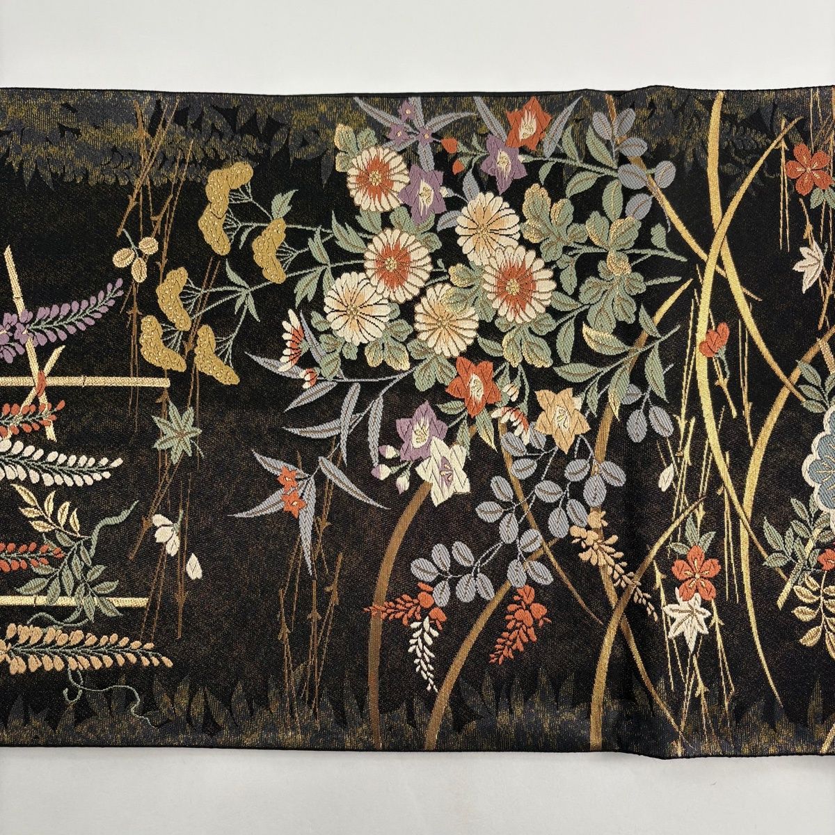  袋帯 秀品 桃山秀花苑 唐織 箔 黒 六通 正絹 袋帯 帯