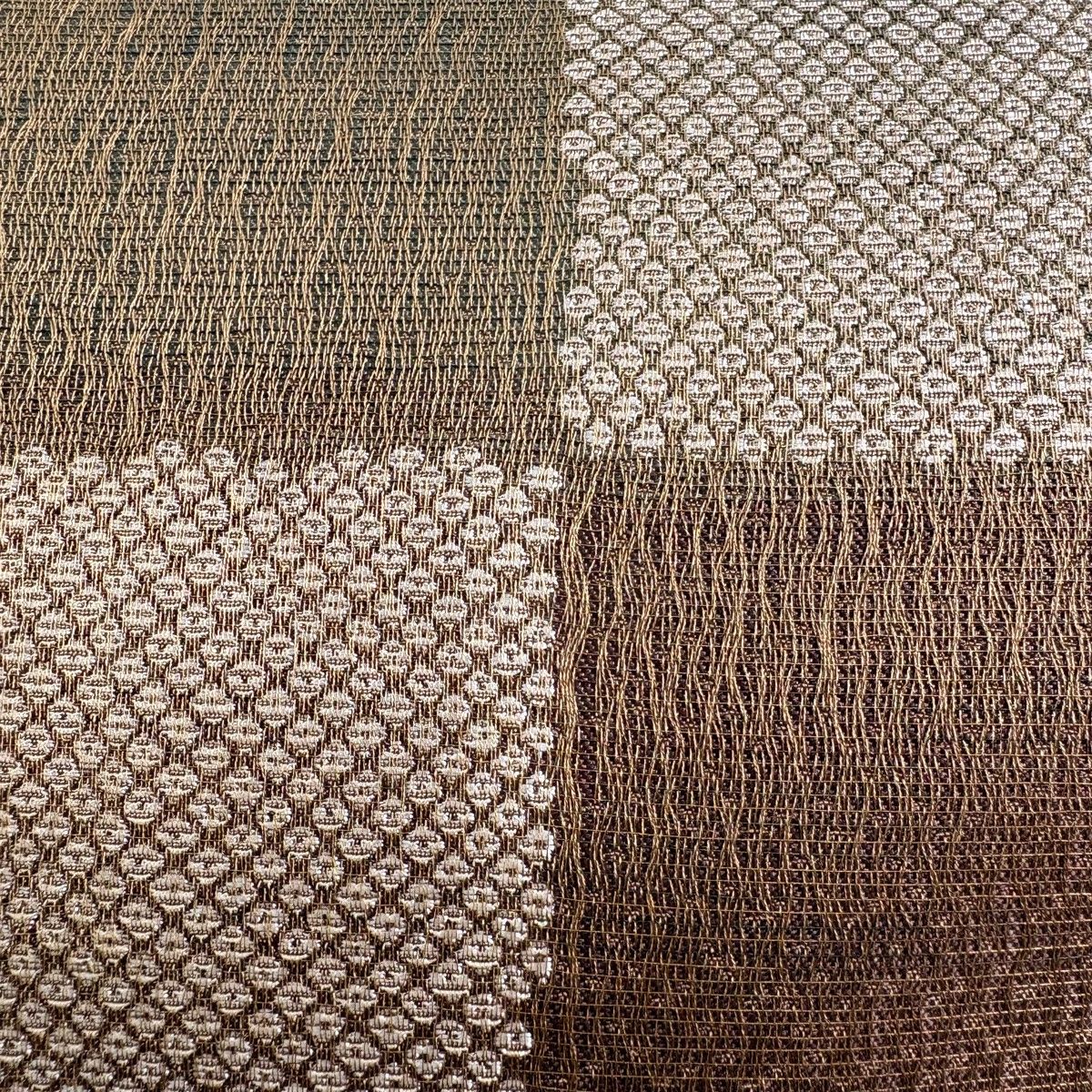 袋帯 秀品 市松 疋田 金糸 茶色 全通 正絹