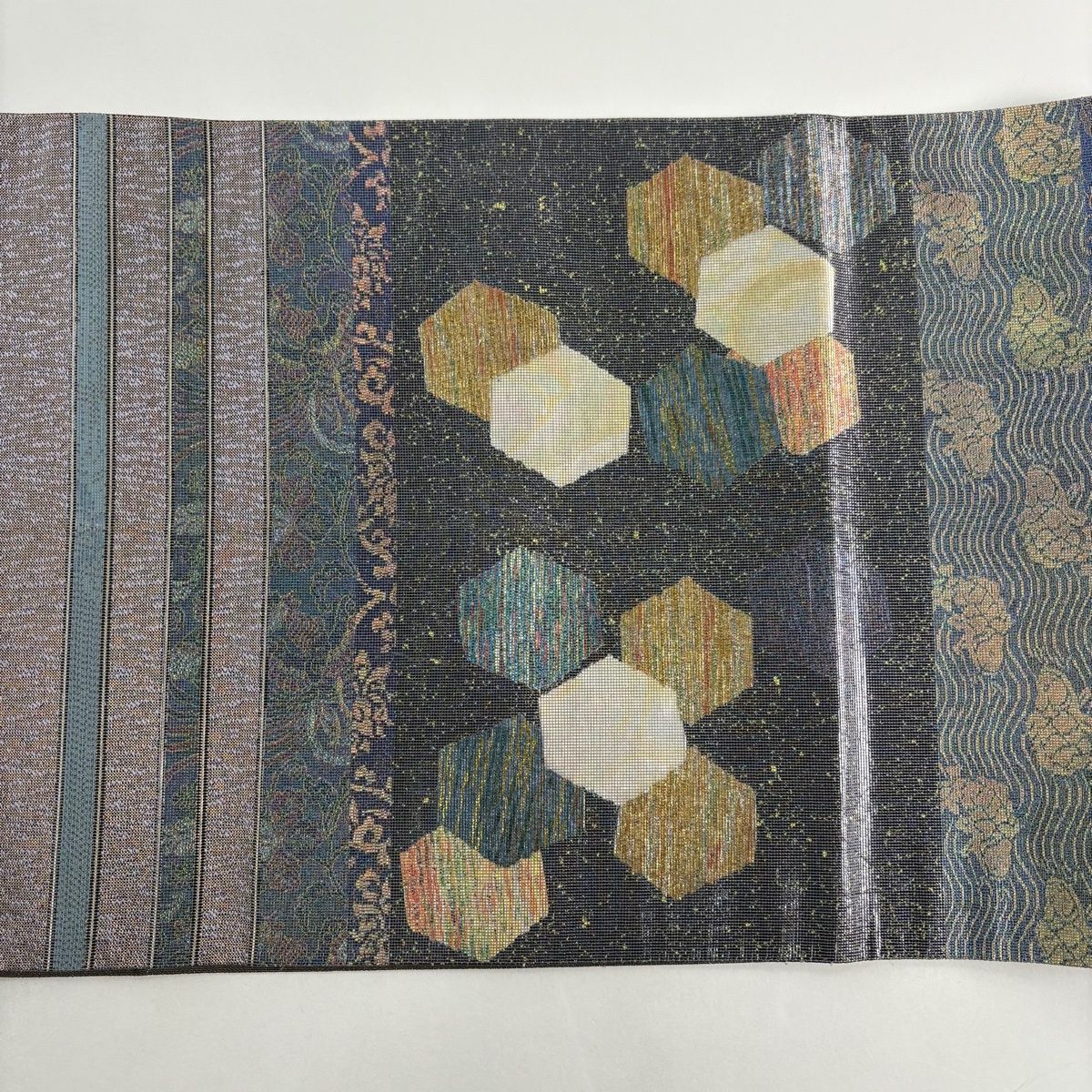 ★未使用　ヒツジのいらない枕　-極柔-　ブラックレーベル枕カバー付き 美品】 袋帯 秀品 亀甲 荒磯 箔 灰紫 お太鼓柄 正絹 【】