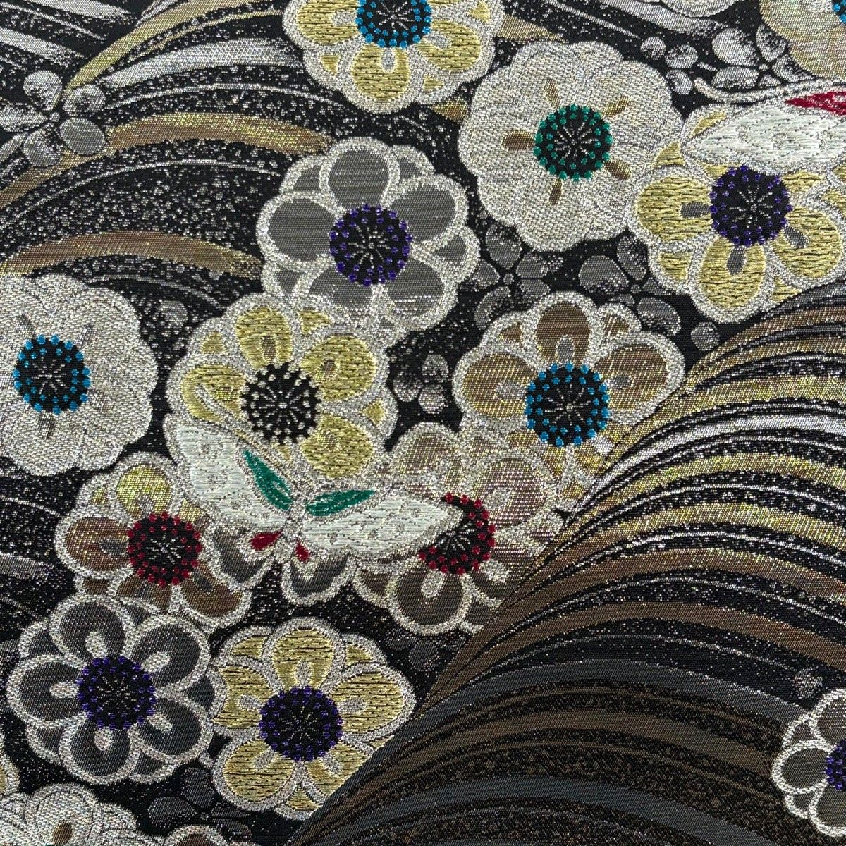 袋帯　6通帯　正絹　金銀糸 美品】 袋帯 秀品 梅 蝶 金銀糸 箔 金色 六通 正絹 【中古】 - メルカリ