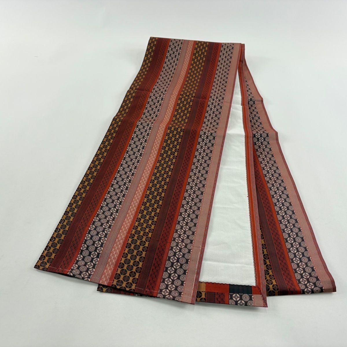 ひ*ん様 ⭐開き名古屋帯⭐正絹⭐ながしま帯⭐ 開き名古屋帯 秀品 縞 七宝 赤茶 正絹 【中古】 - メルカリ