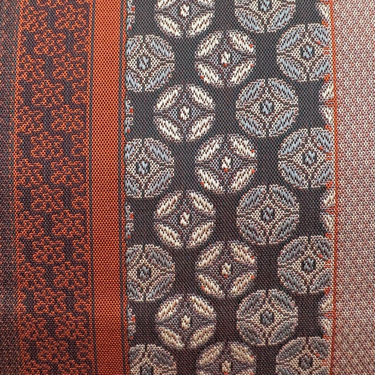 開き名古屋帯 秀品 縞 七宝 赤茶 正絹 【中古】 - メルカリ