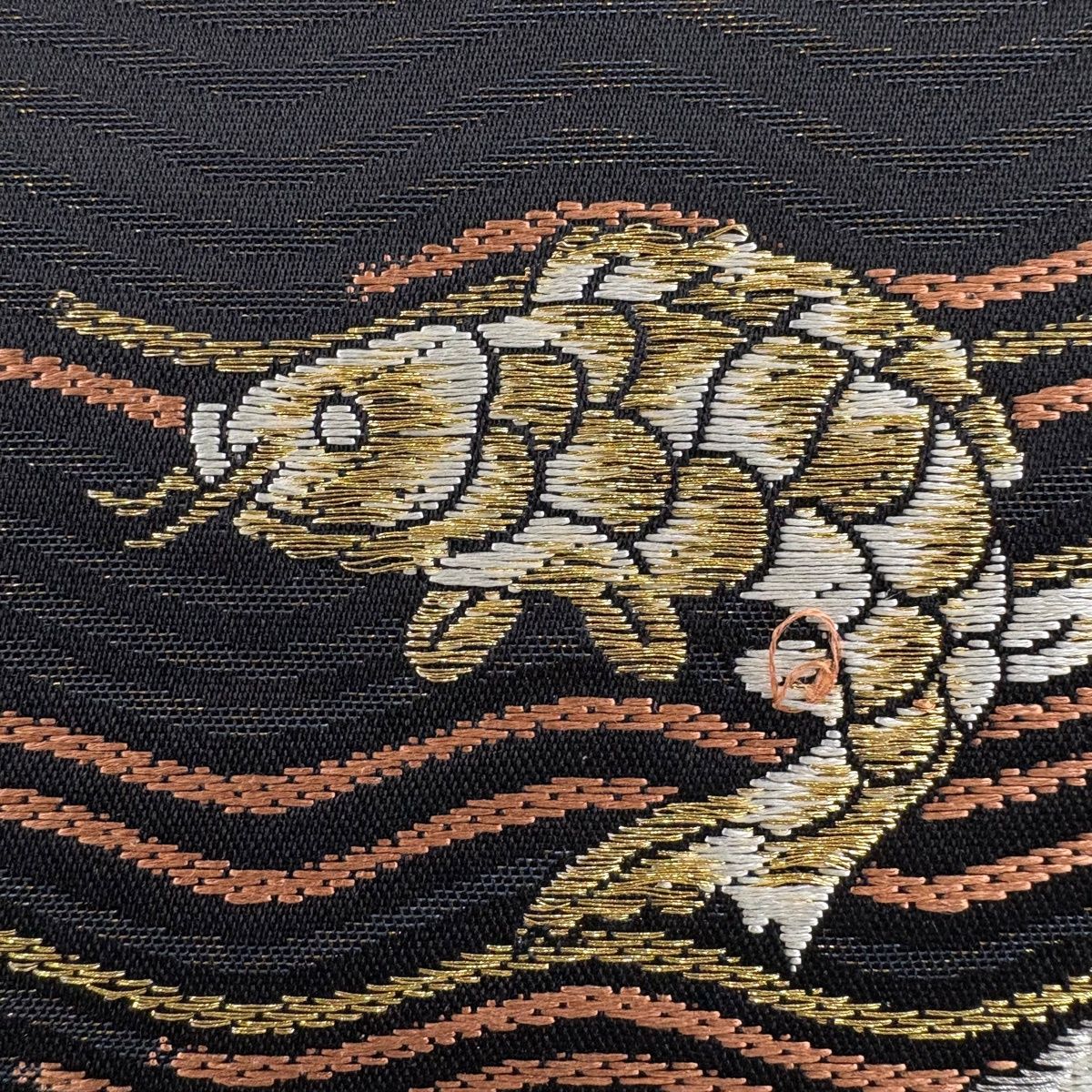 袋帯 秀品 証紙 荒磯 箔 金銀糸 黒 六通 正絹