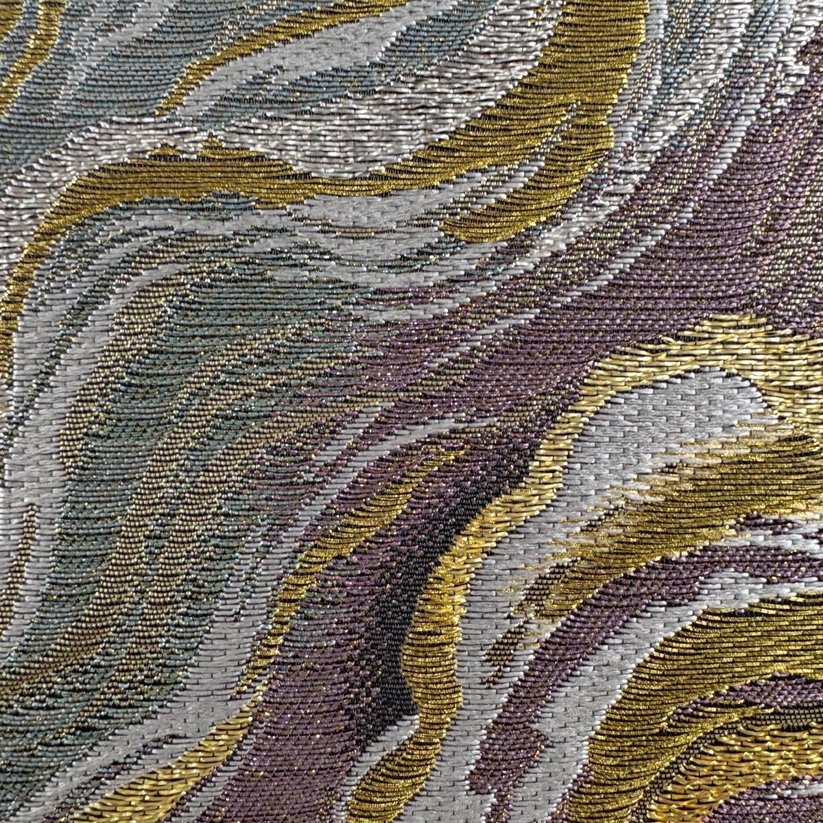 袋帯 秀品 幾何学 箔 金糸 灰色 六通 正絹