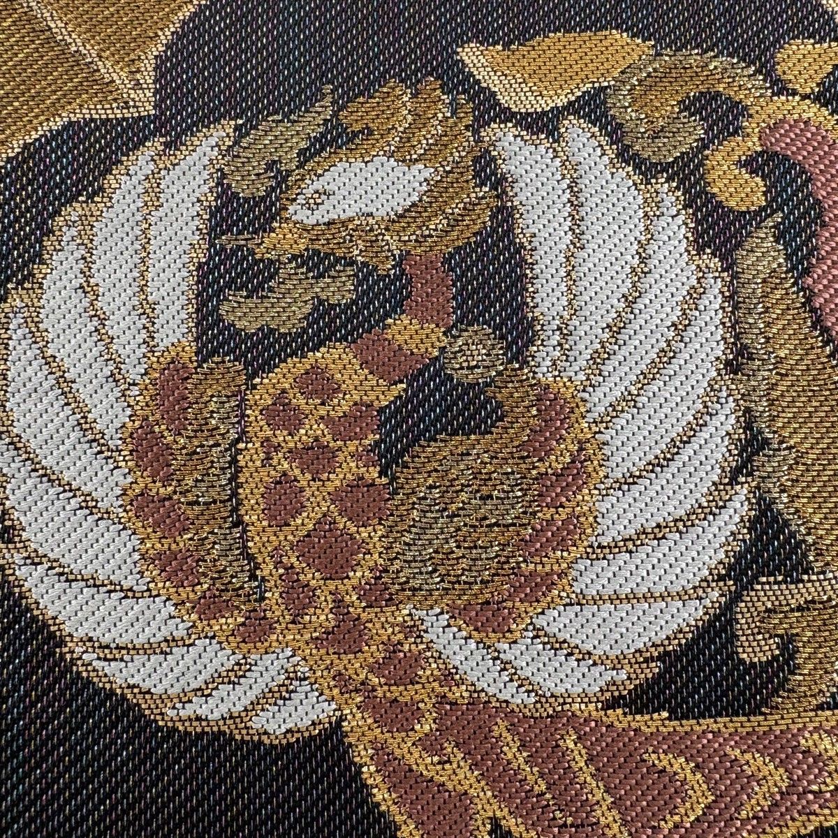 袋帯 秀品 鳳凰 華文 金銀糸 箔 灰色 六通 正絹