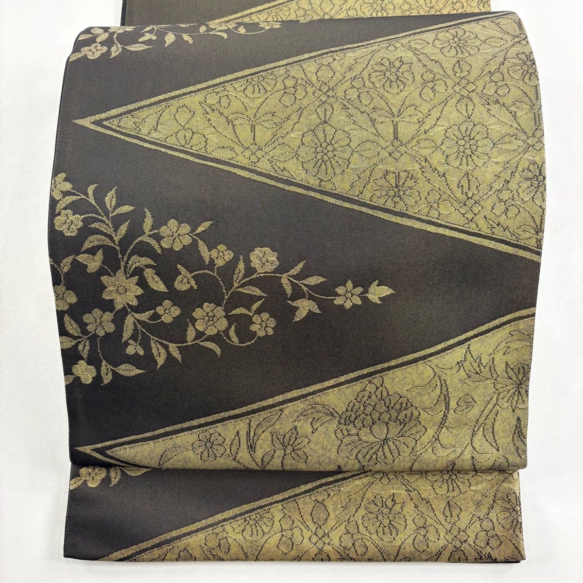 袋帯 秀品 落款 重兵衛 花唐草 花 箔 金色 六通 正絹
