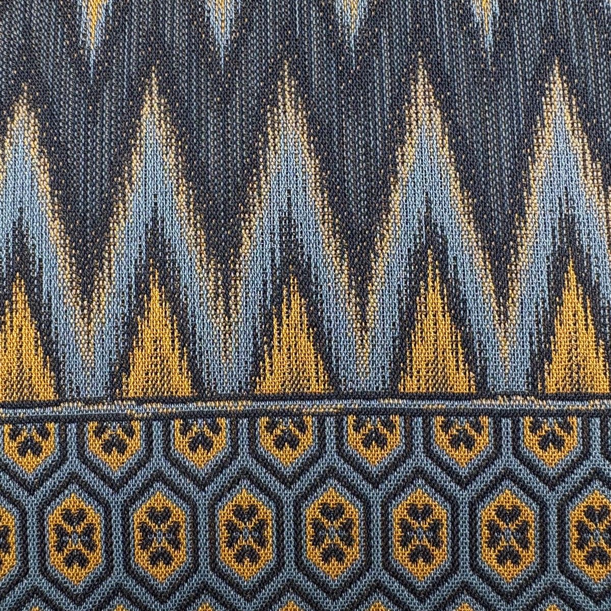 袋帯 秀品 落款 段縞 亀甲 青灰色 全通 正絹