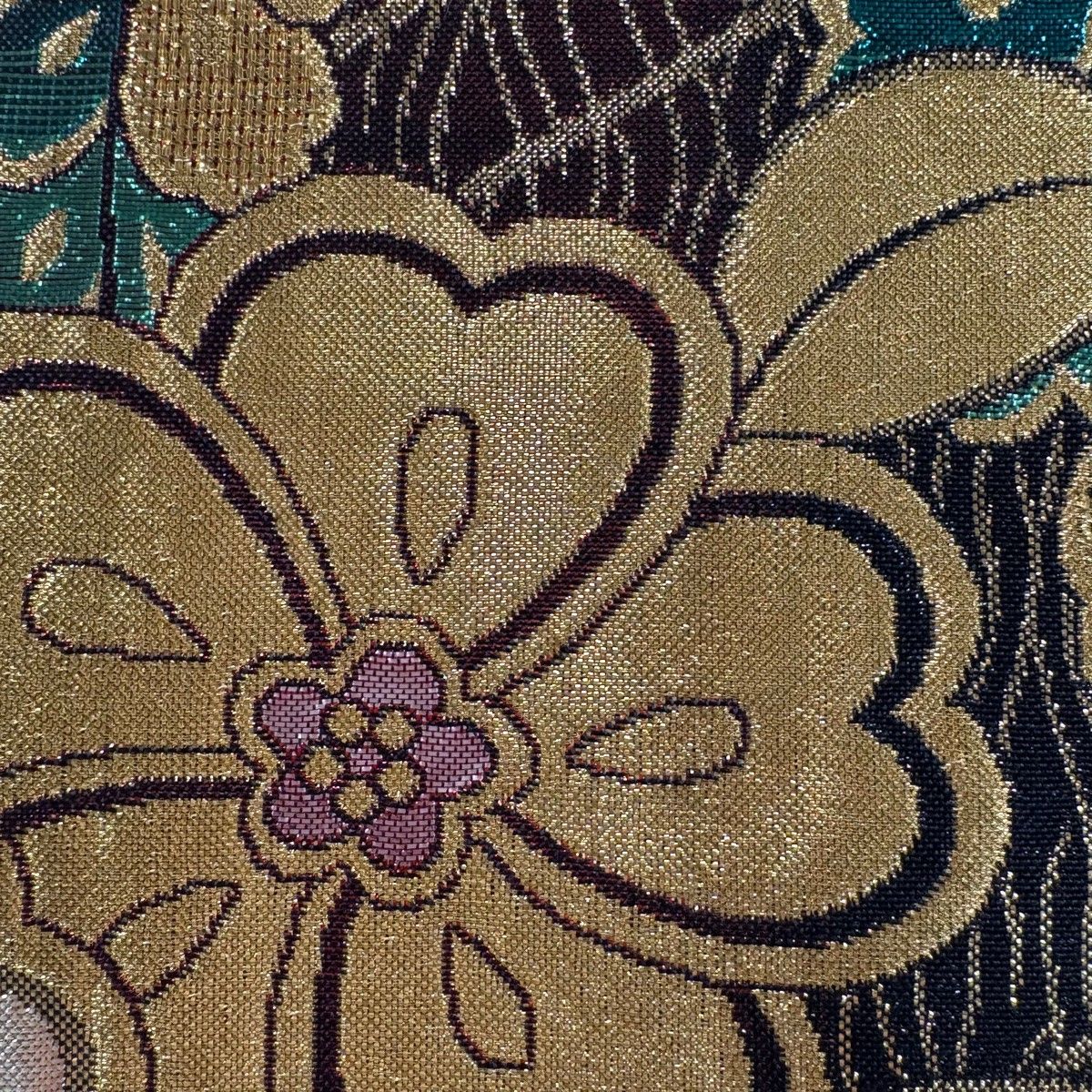 袋帯 秀品 振袖向き 桜 幾何学模様 金糸 箔 赤 六通 正絹