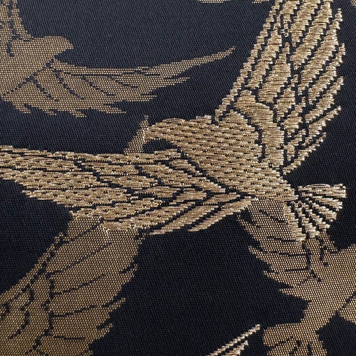 袋帯 秀品 斉藤三才 落款 関西仕立て 鳥 金糸 箔 黒 六通 正絹