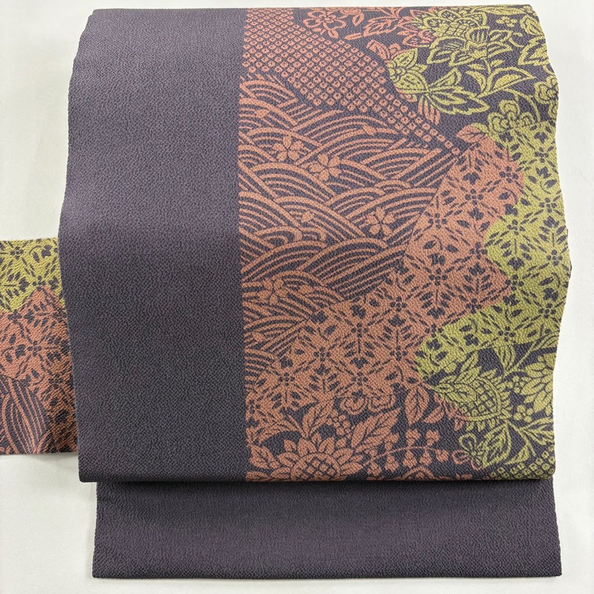 名古屋帯 秀品 草花 波 縮緬 灰紫 正絹 【中古】 - メルカリ