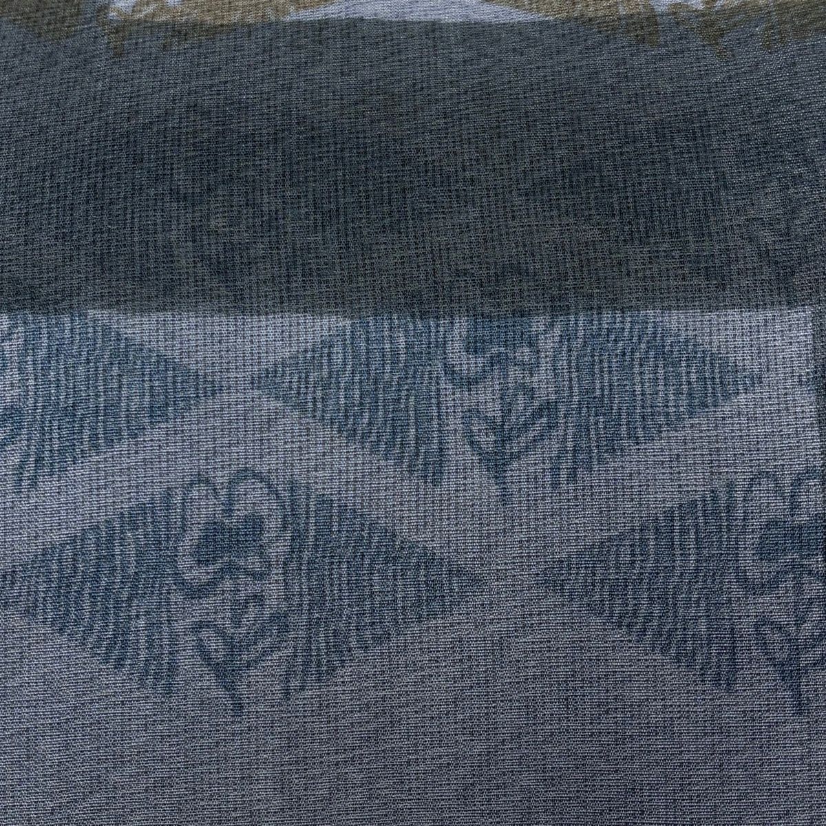 袋帯 秀品 夏帯 草花 幾何学模様 青灰色 お太鼓柄 正絹