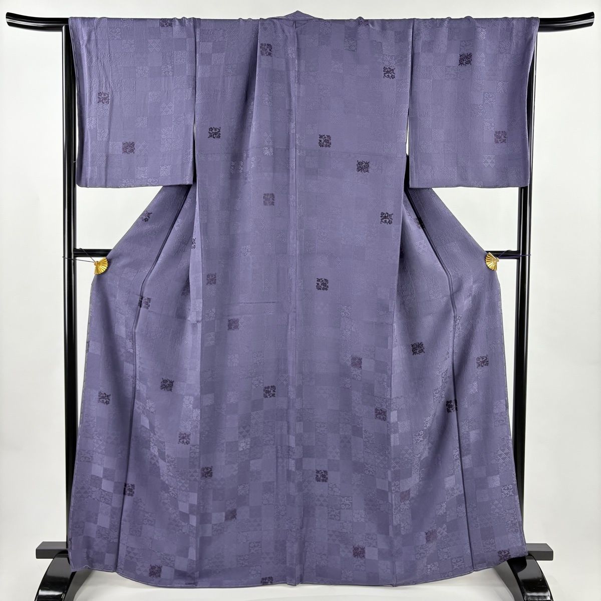 小紋 身丈166 5 cm 裄丈69 L 袷 草花 地紋 刺繍 灰紫 正絹